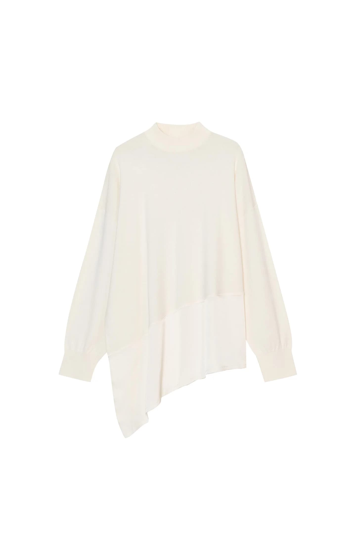 АСИММЕТРИЧНЫЙ ТРИКОТАЖНЫЙ ДЖЕМПЕР С СОЕДИНЕННОЙ ТКАНЬЮ - фото 3