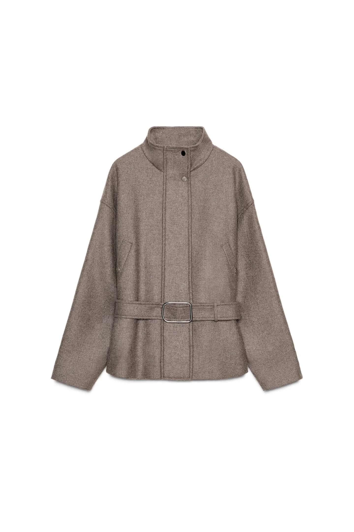 КОРОТКОЕ ШЕРСТЯНОЕ ПАЛЬТО С ПОЯСОМ - фото 3