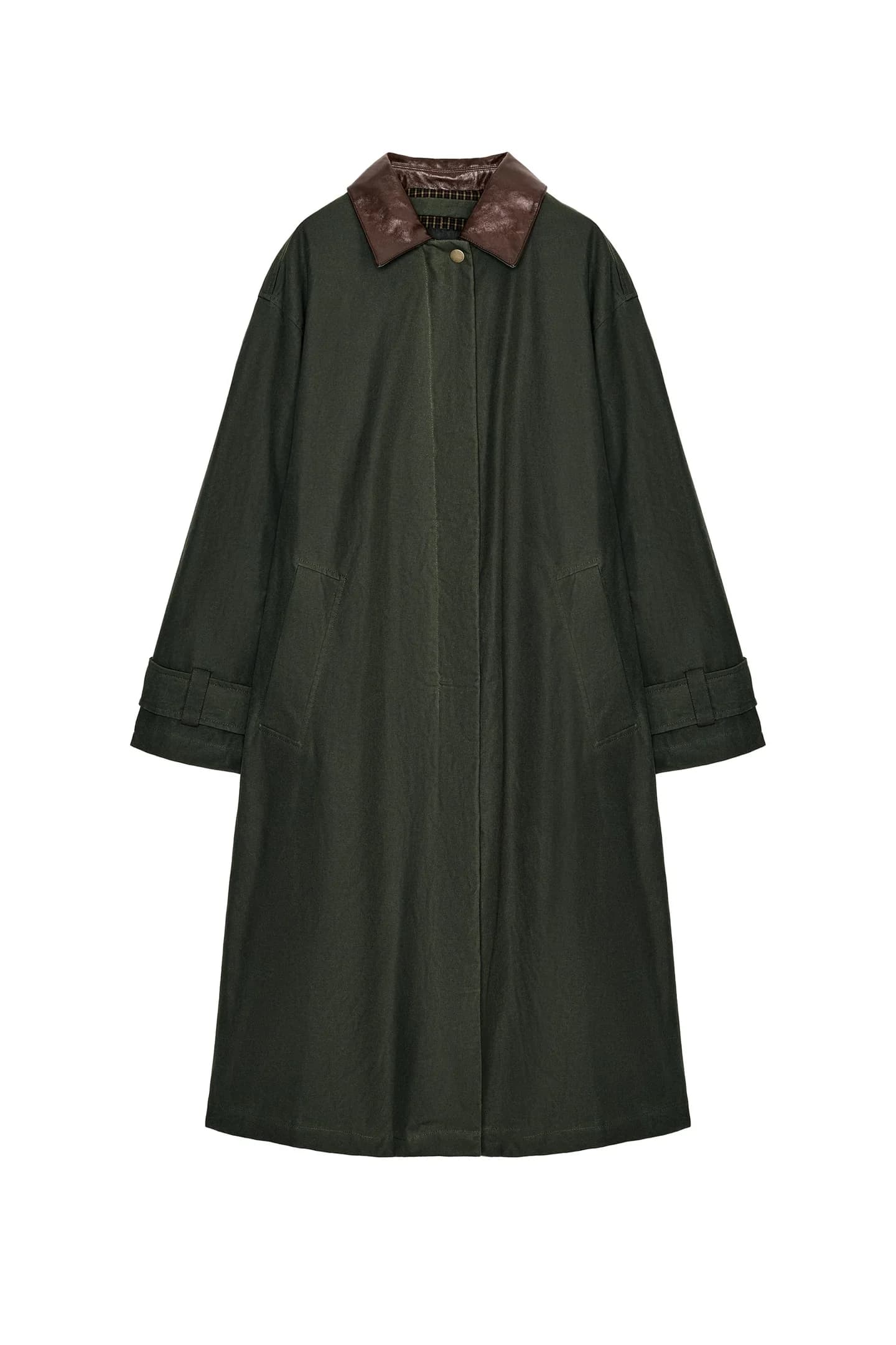 ТРЕНЧ С КОНТРАСТНЫМ КОЖАНЫМ ВОРОТНИКОМ ИЗ КОЛЛЕКЦИИ ZW - фото 3