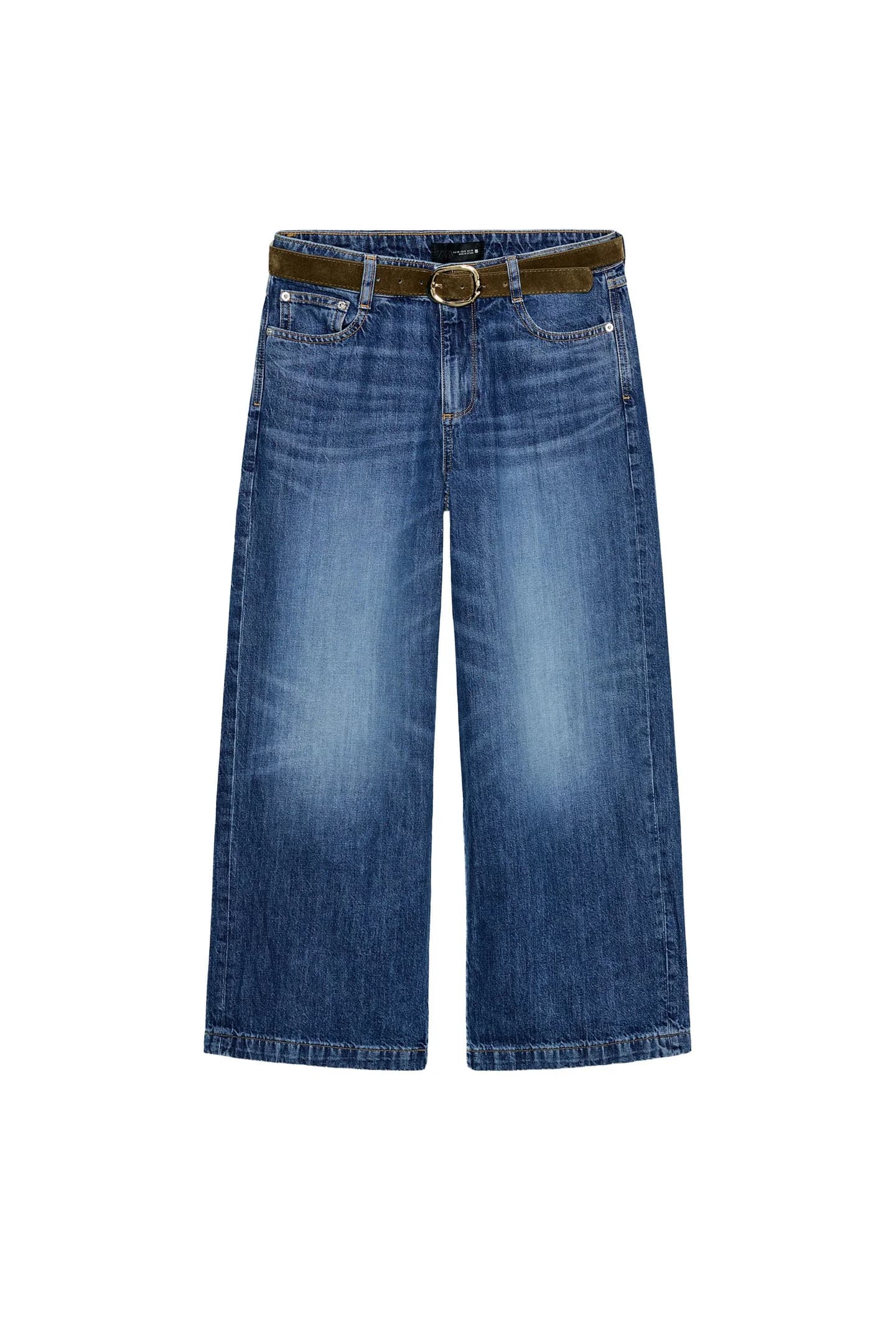 ДЖИНСЫ Z.08 С ШИРОКИМИ НОГИАМИ, КОРОТКИМ КРАЙОМ И ПОЯСОМ