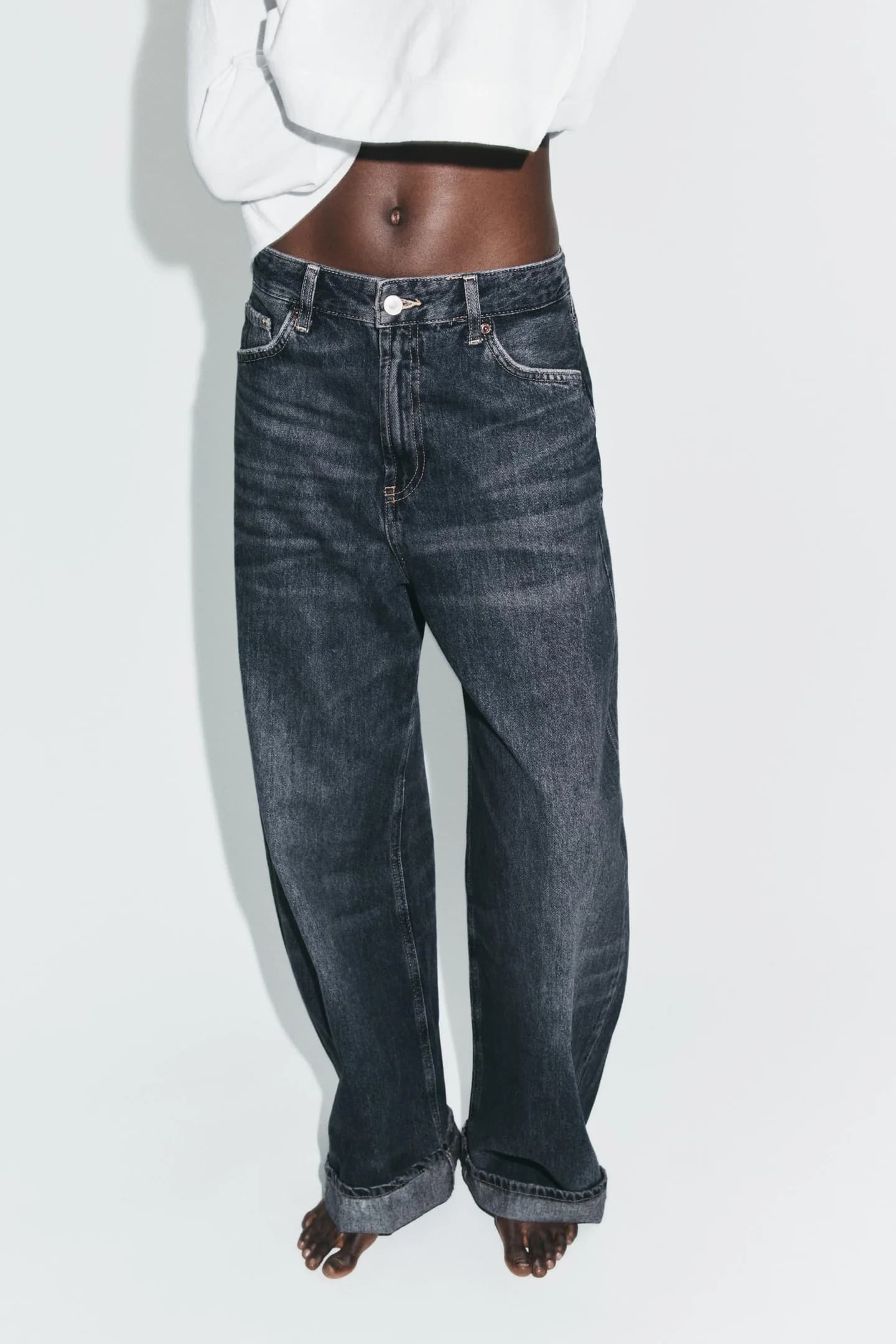 ДЖИНСЫ TRF МЕШОЧНЫЕ С ПОДВЕРТКАМИ НОГИ, СРЕДНЯЯ ТАЛИЯ - фото 2