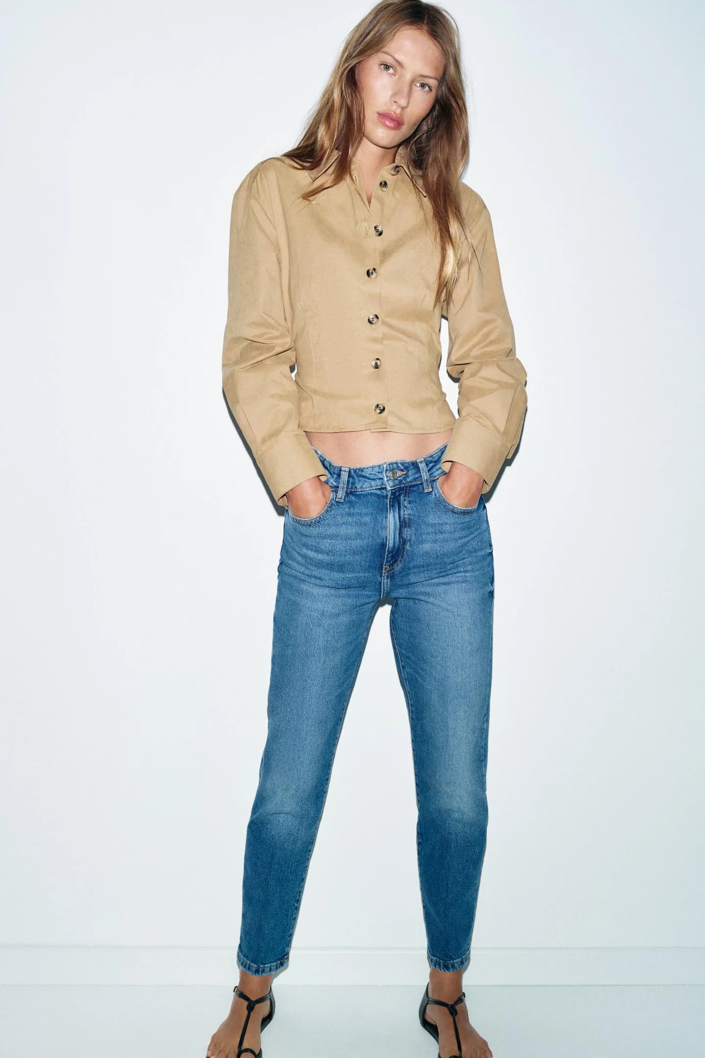 ДЖИНСЫ MOM FIT Z.01 С ВЫСОКОЙ ПОСАДКОЙ И ГЛАЖЕННЫМ КРОМКОМ - фото 3