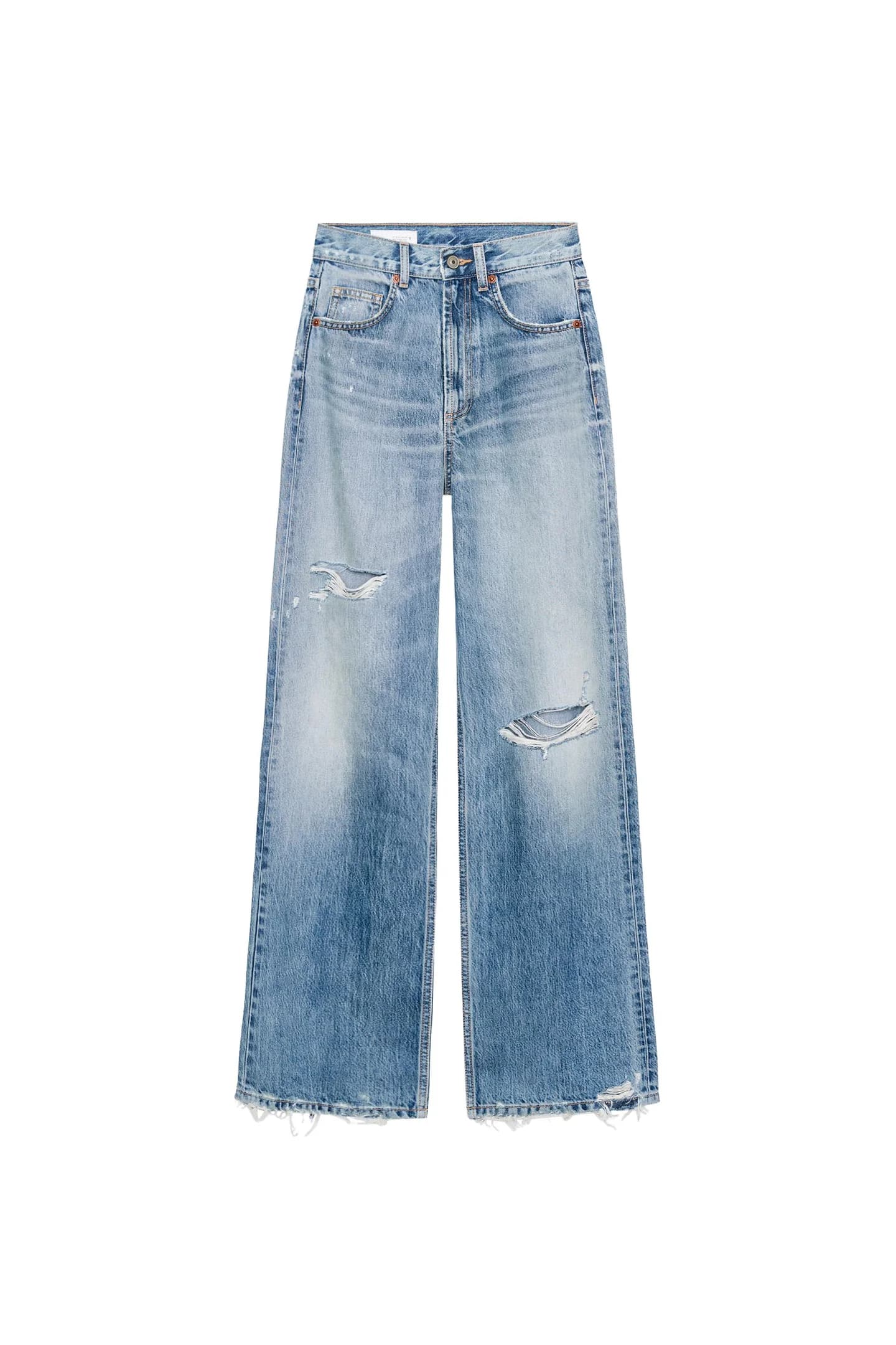 ДЖИНСЫ TRF С РВАМИ И ВЫСОКОЙ ТАЛИЯЮ - фото 2