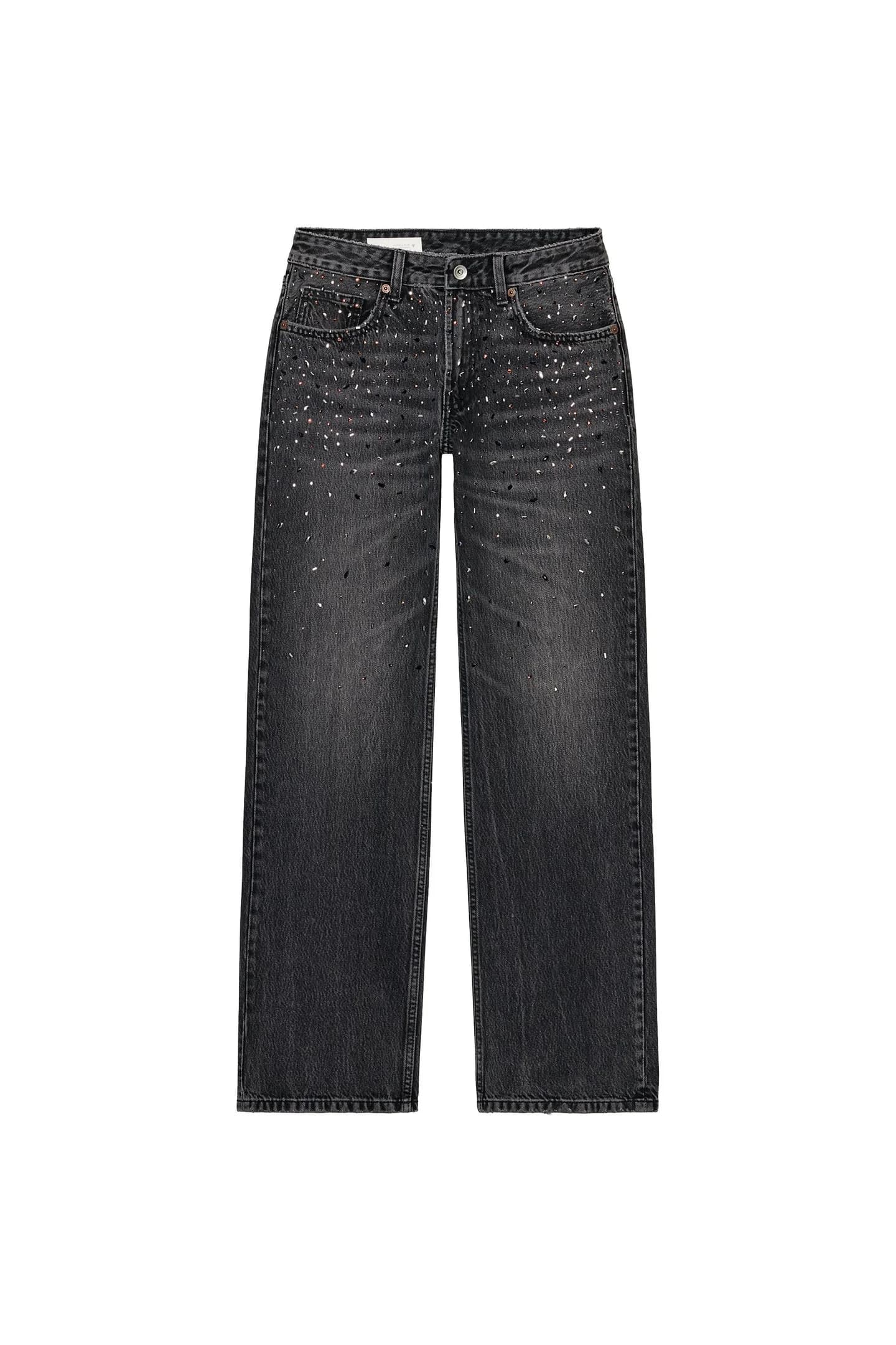 ДЖИНСЫ TRF С ЦИРКОНИЗАМИ И ЗАНИЖЕННОЙ ТАЛИЯЮ - фото 5