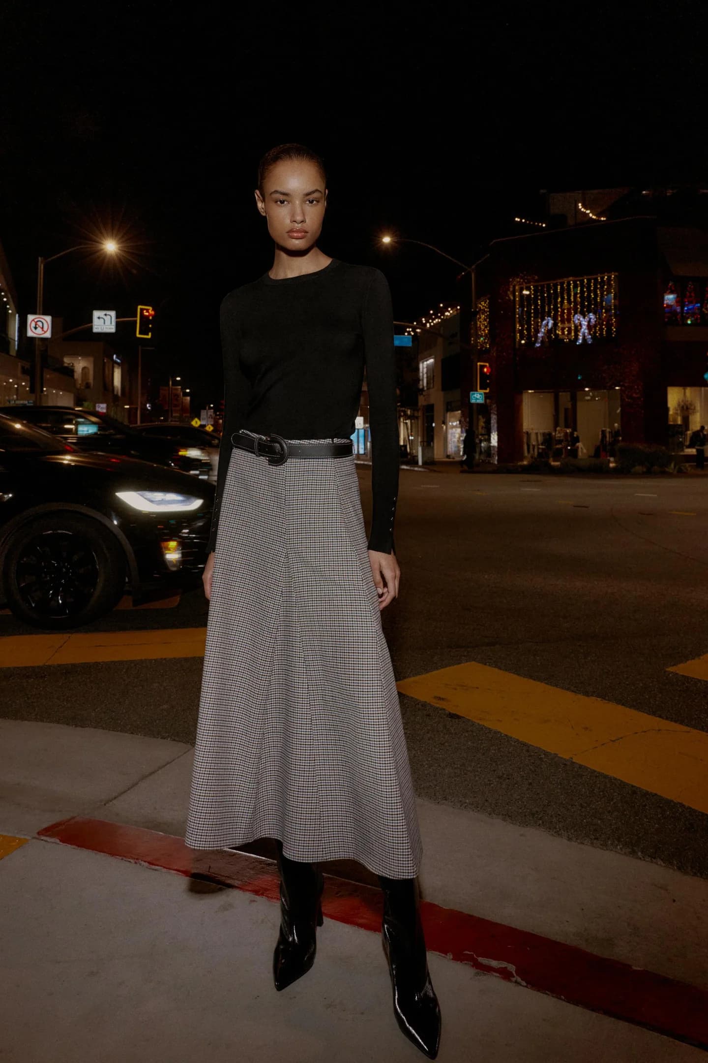 ЮБКА МИДИ В КЛЕТКУ С ПОЯСОМ