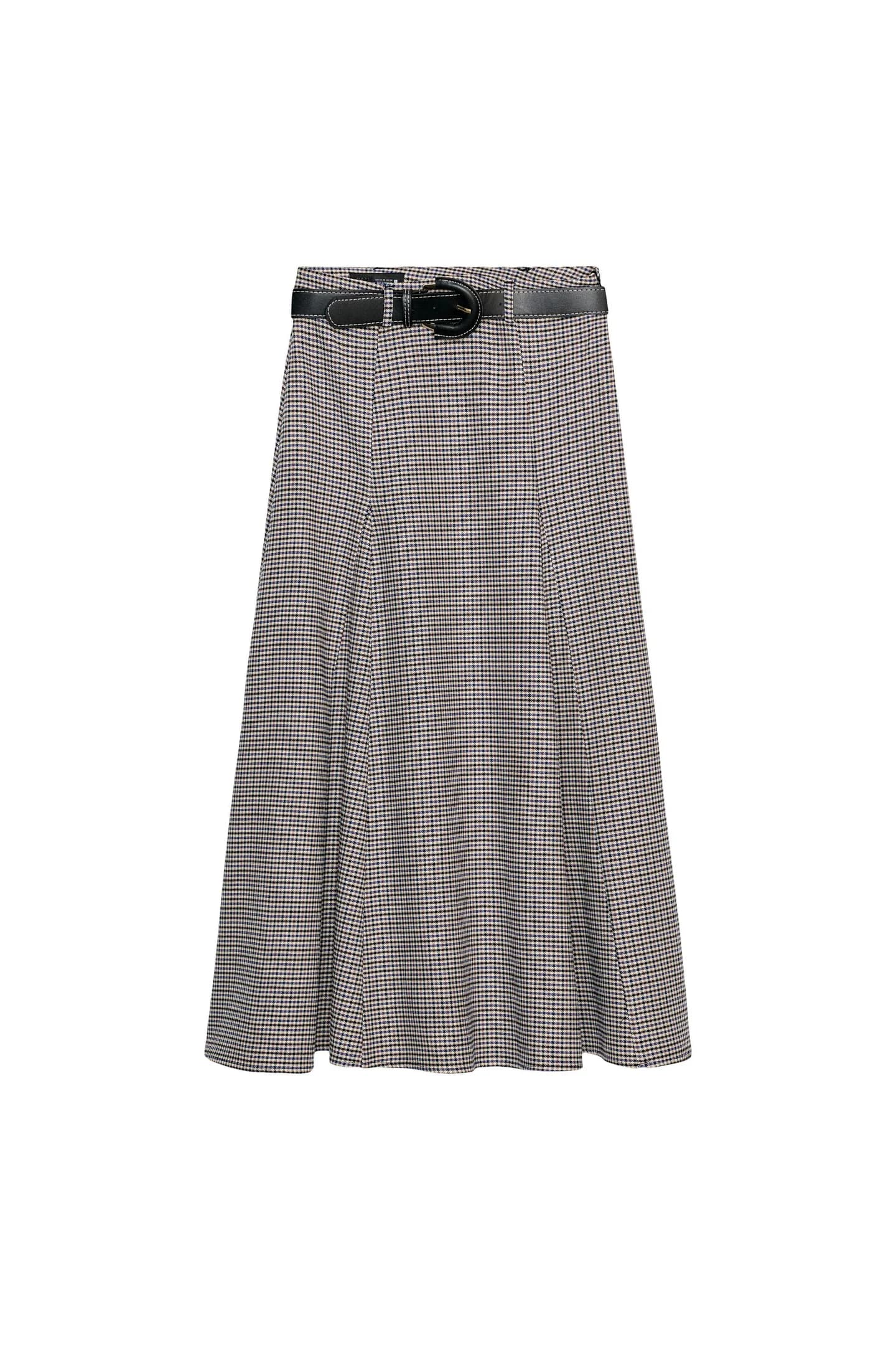ЮБКА МИДИ В КЛЕТКУ С ПОЯСОМ - фото 3