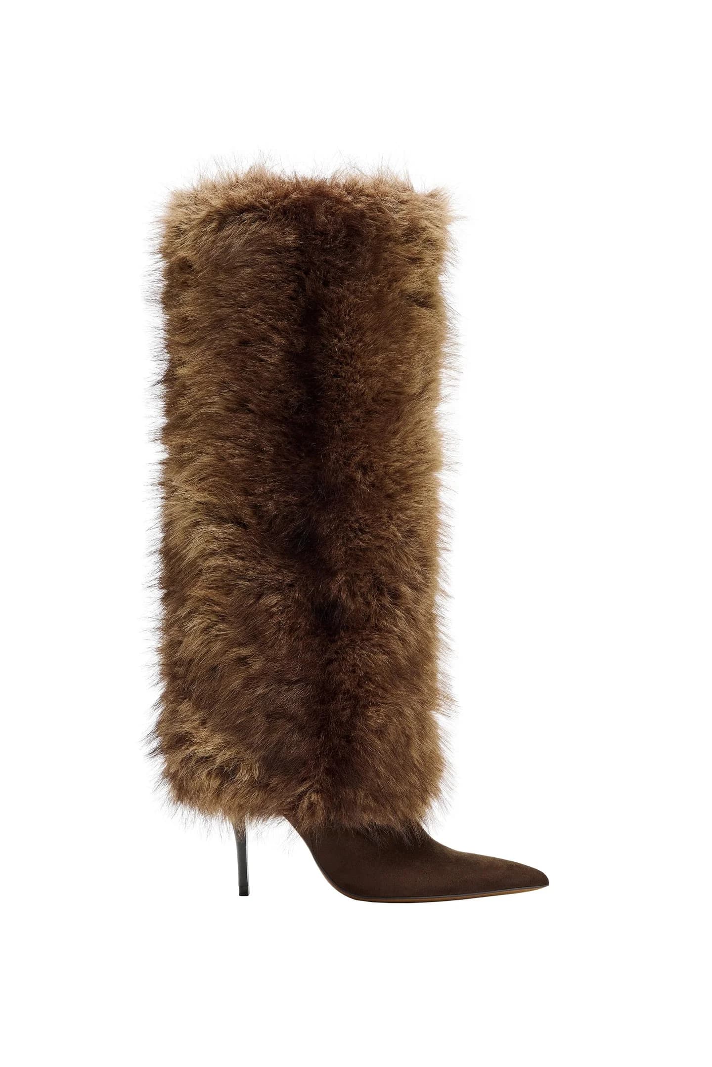 БОТИНКИ НА КАБЛУКЕ С ЭФФЕКТОМ ВОЛОС - фото 5