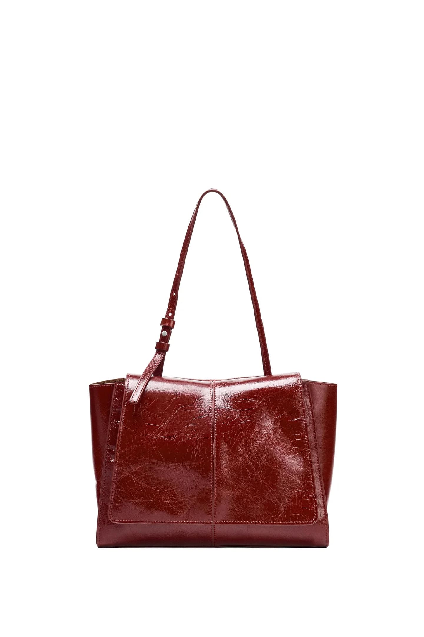 МИНИ-КОЖАНАЯ СУМКА-ШОППЕР С ДВОЙНЫМ КАРМАНОМ - фото 5