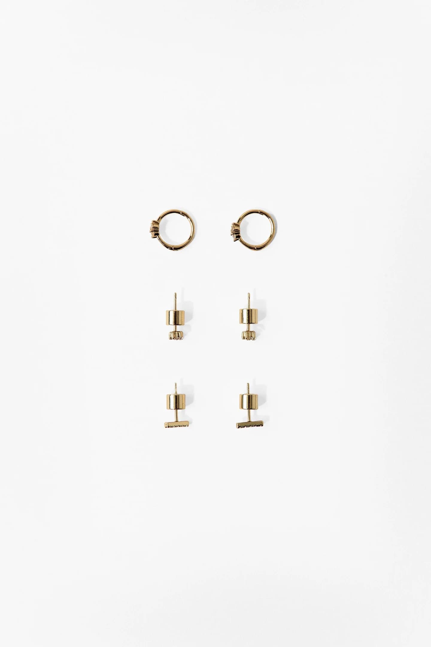 НАБОР ИЗ 3-Х МИНИМАЛИСТИЧНЫХ СЕРЬГ С КРИСТАЛЛАМИ