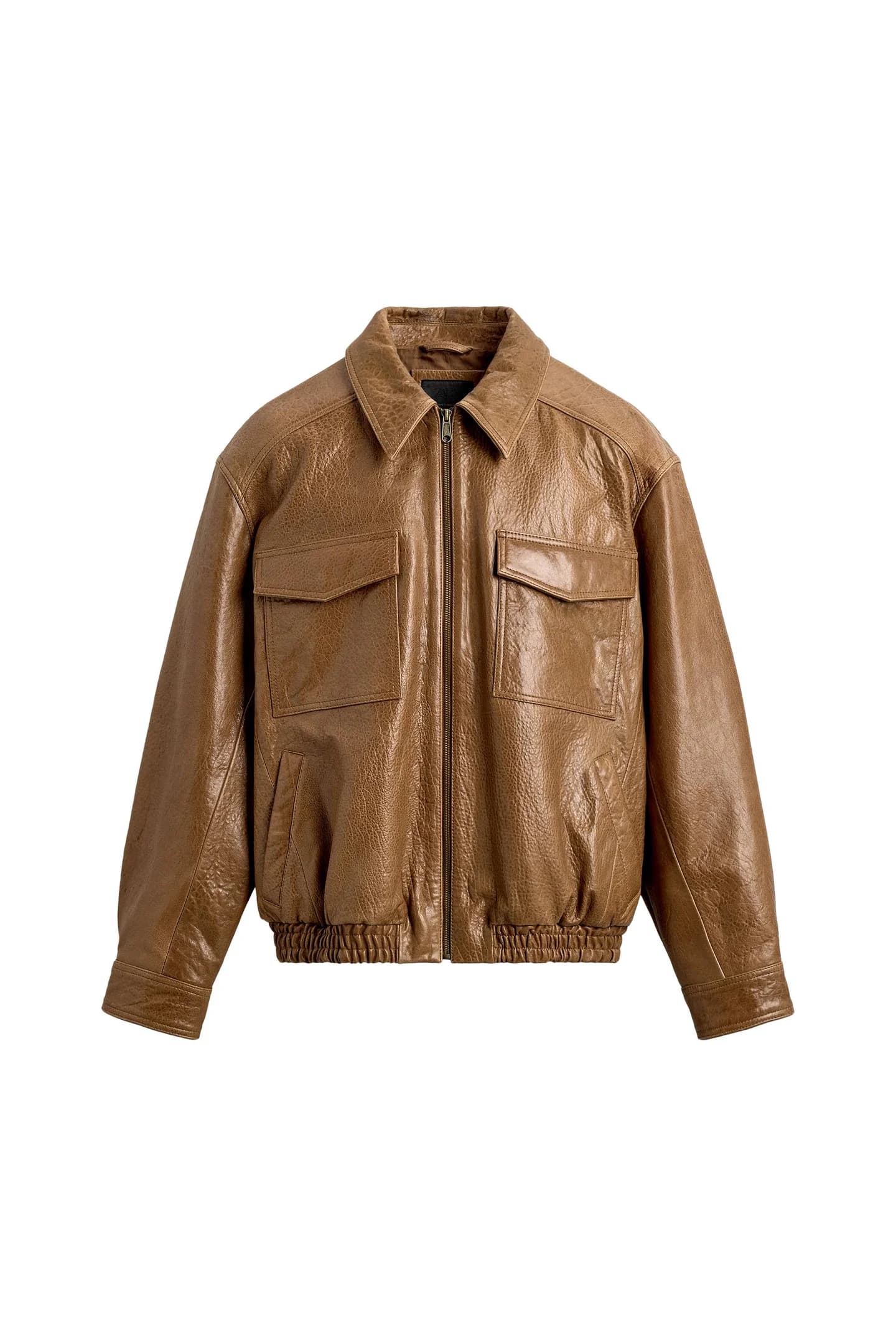 КОЖАНАЯ КУРТКА С КАРМАНАМИ - фото 4