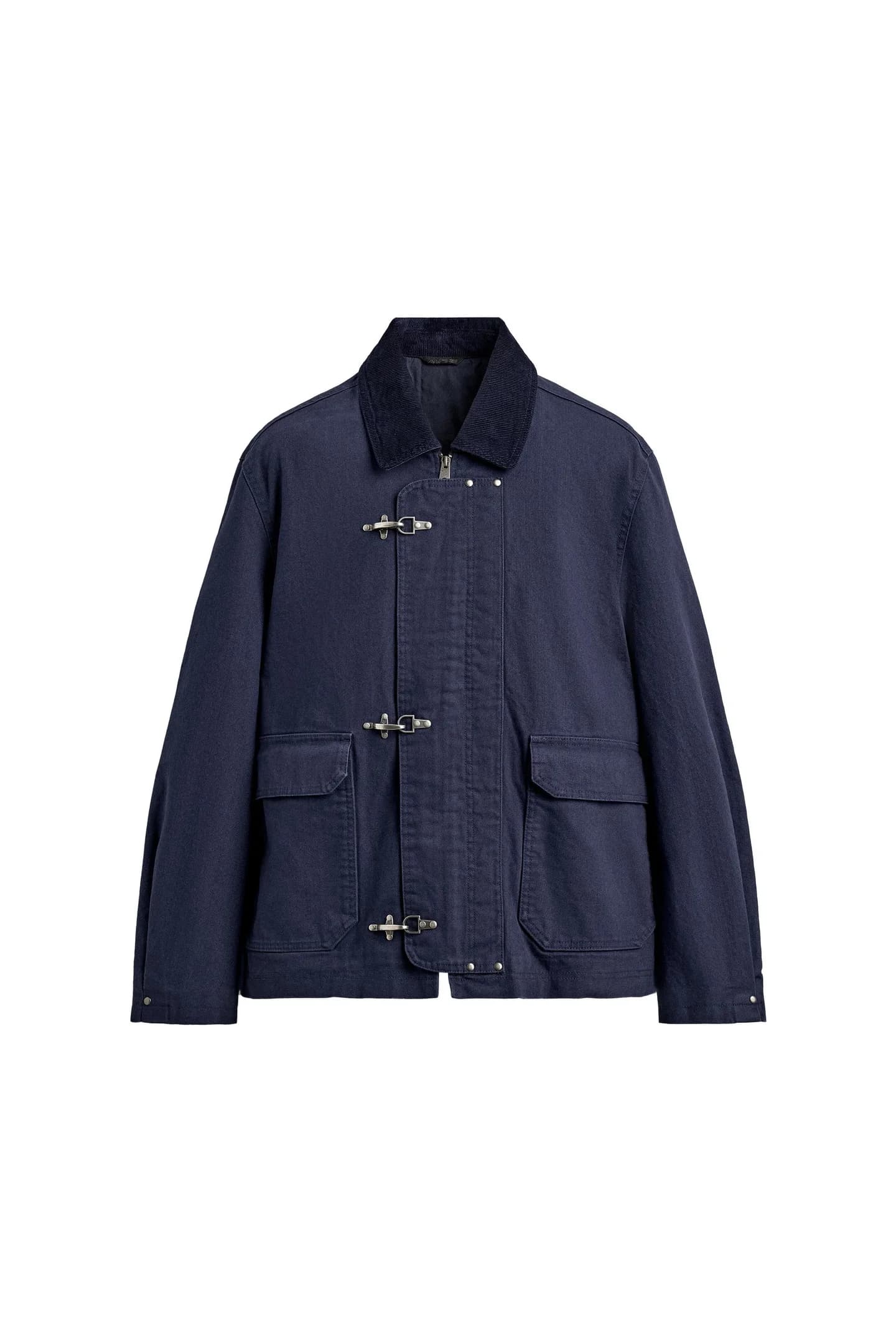 КУРТКА С КОНТРАСТНЫМ ВОРОТНИКОМ И МЕТАЛЛИЧЕСКИМИ ЗАСТЕЖКАМИ - фото 3