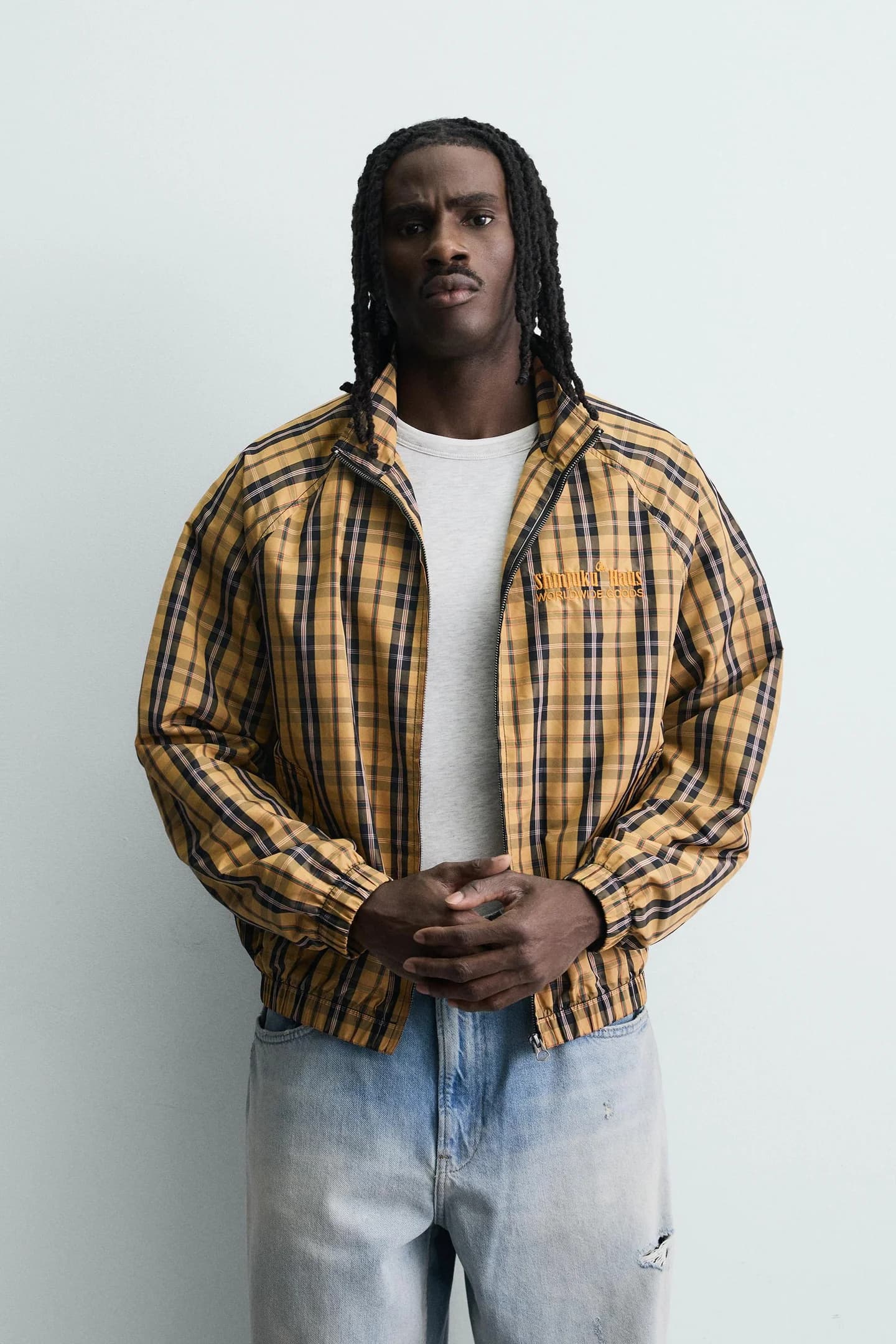 КУРТКА БОКСИ ИЗ ТКАНИ В ТЕХНИЧЕСКУЮ КЛЕТКУ