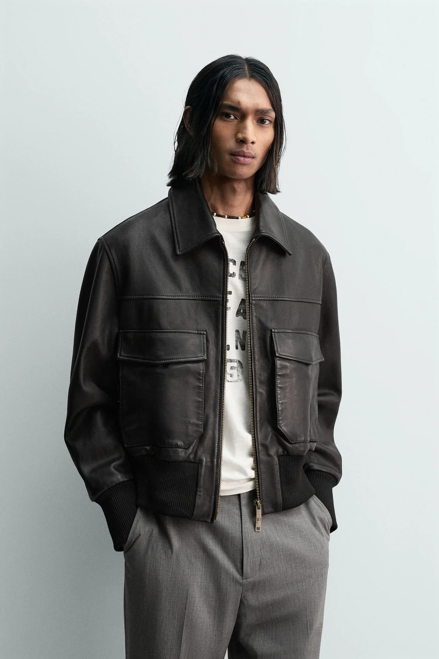 УКОРОЧЕННАЯ КОЖАНАЯ КУРТКА, ОГРАНИЧЕННАЯ ВЫПУСК - фото 2