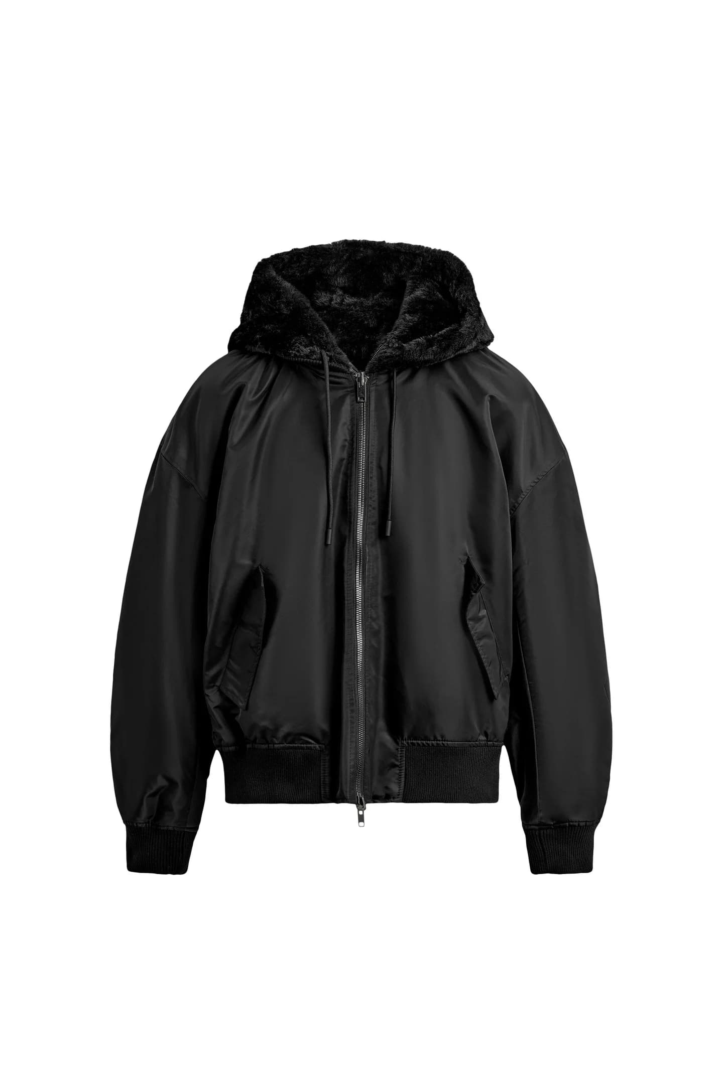 ДВУСТОРОННЯЯ КУРТКА-БОМБЕР ИЗ ИСКУССТВЕННОГО МЕХА - фото 4