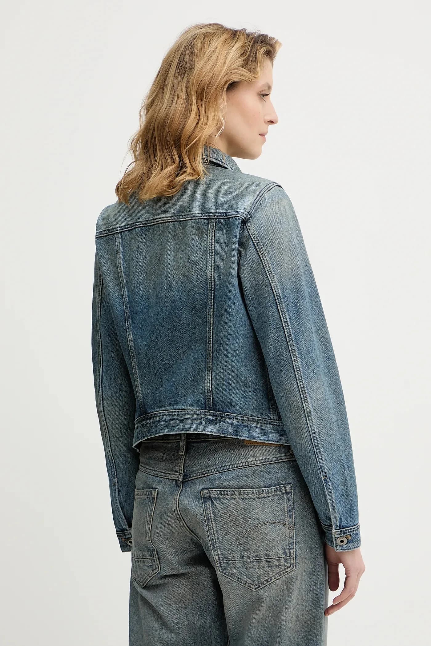 Узкая джинсовая куртка со скошенным краем - фото 3