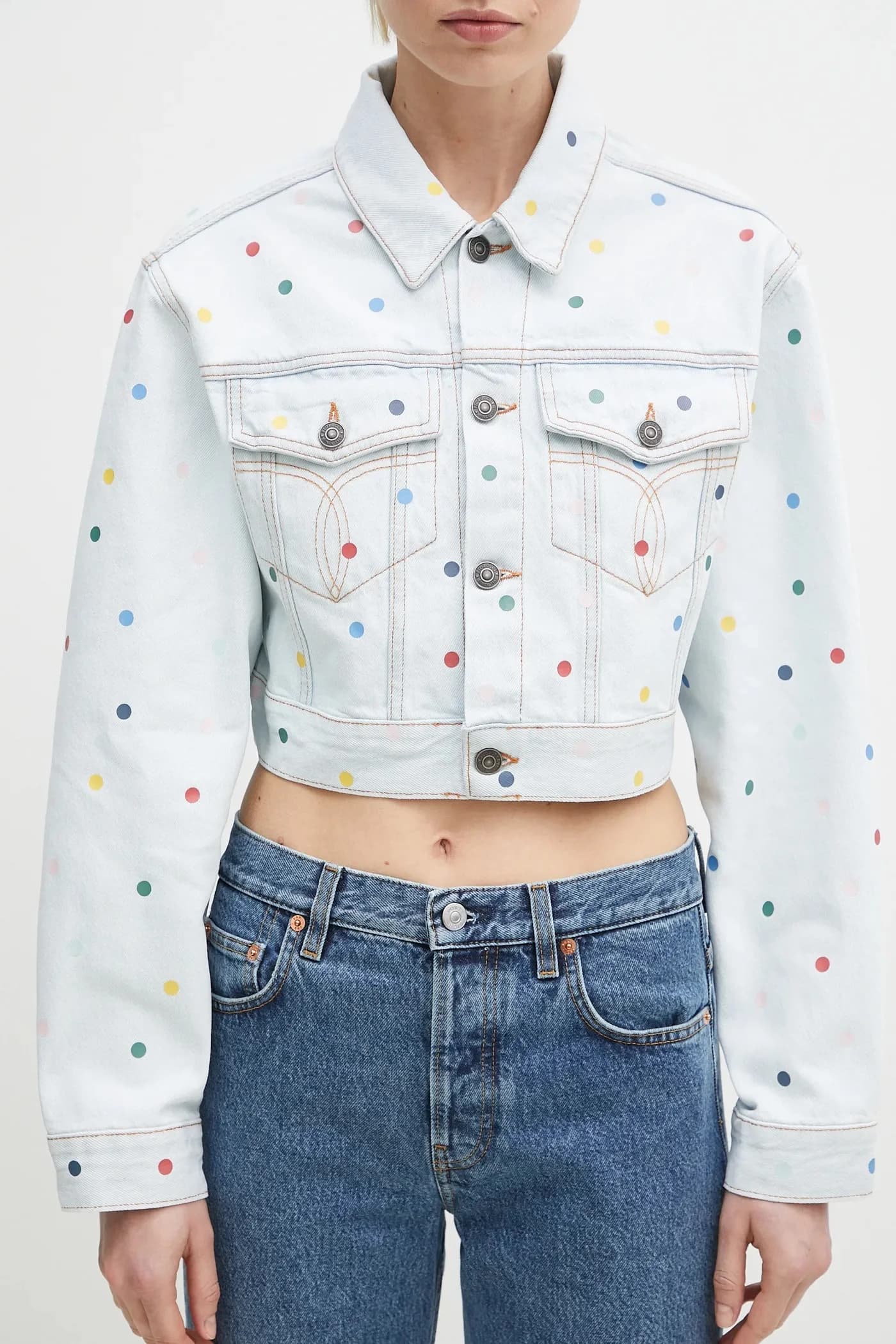 Укороченная джинсовая куртка из хлопкового денима Confetti Dot Denim - фото 4