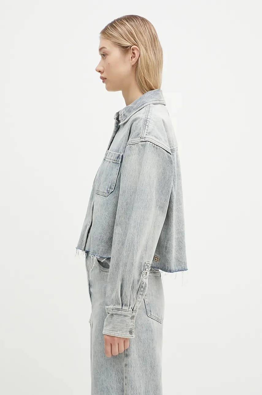 Рубашка с длинным рукавом с вырезом Потертая джинсовая куртка - фото 2