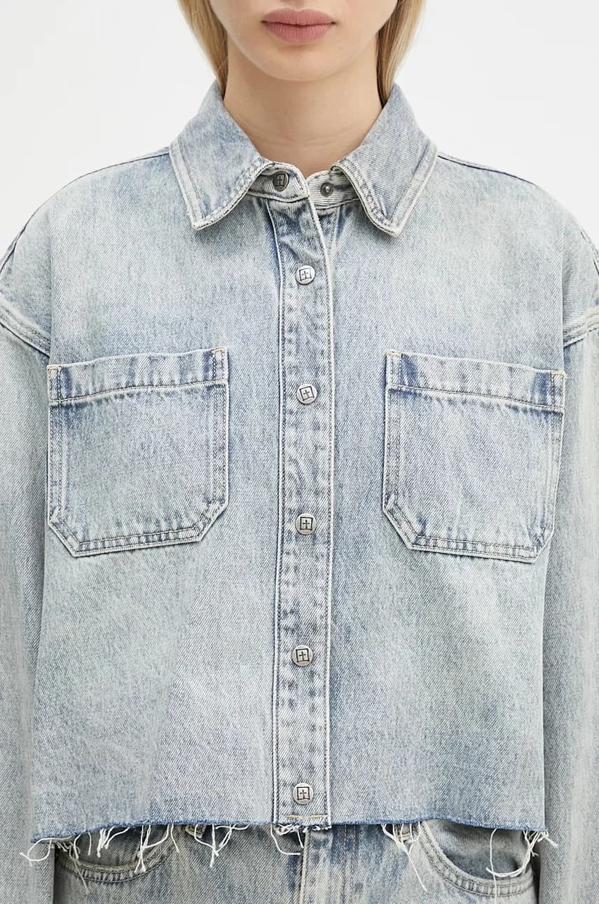 Рубашка с длинным рукавом с вырезом Потертая джинсовая куртка - фото 4