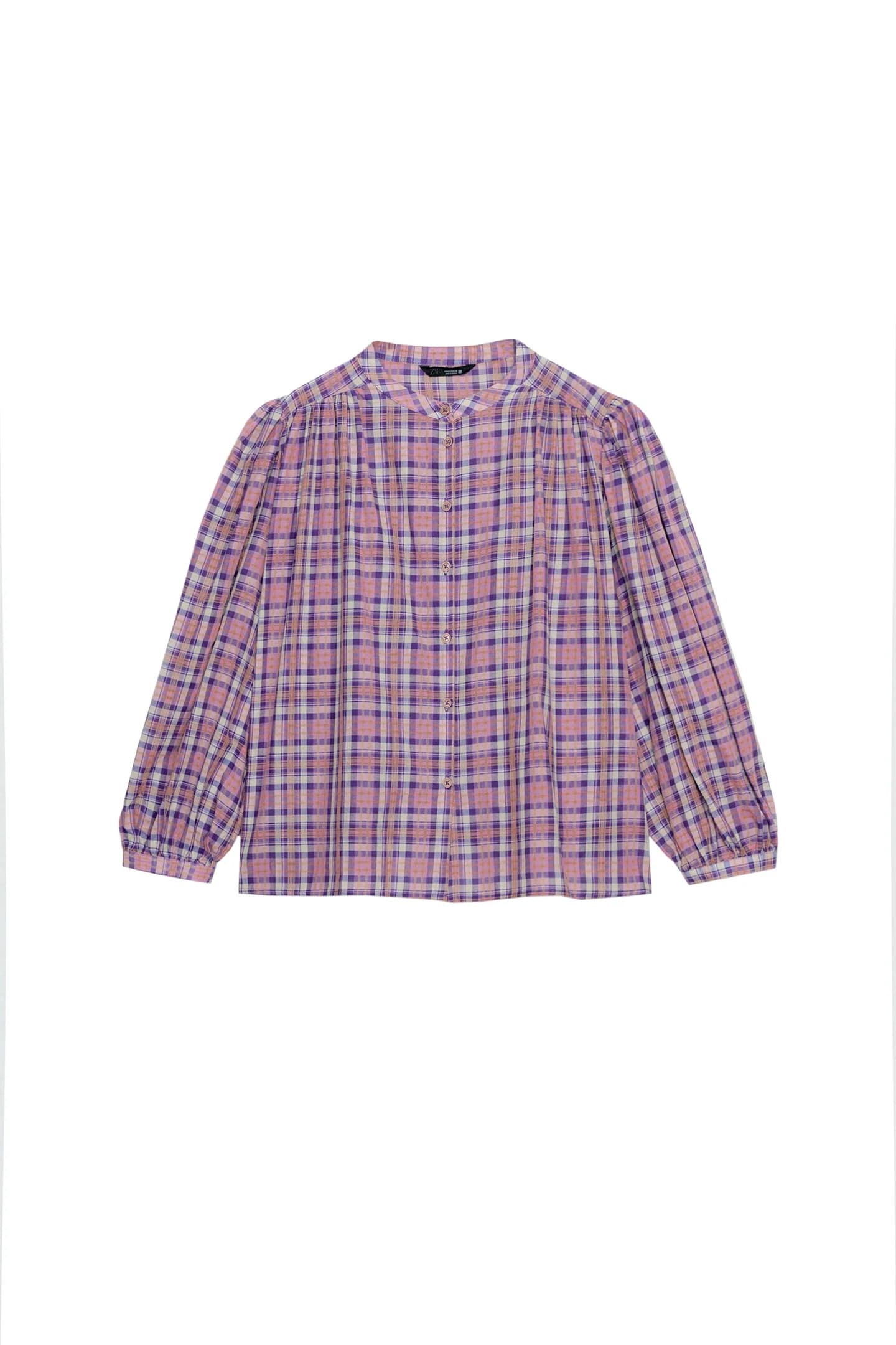 БЛУЗКА В КЛЕТКУ С КРУГЛЫМ ВЫРЕЗОМ - фото 3