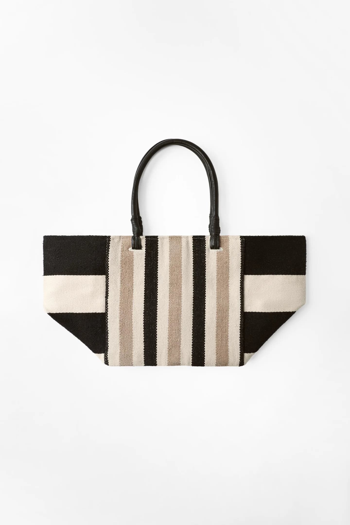 ПОЛОСКАЯ СУМКА С КОЖАНЫМИ РУЧКАМИ