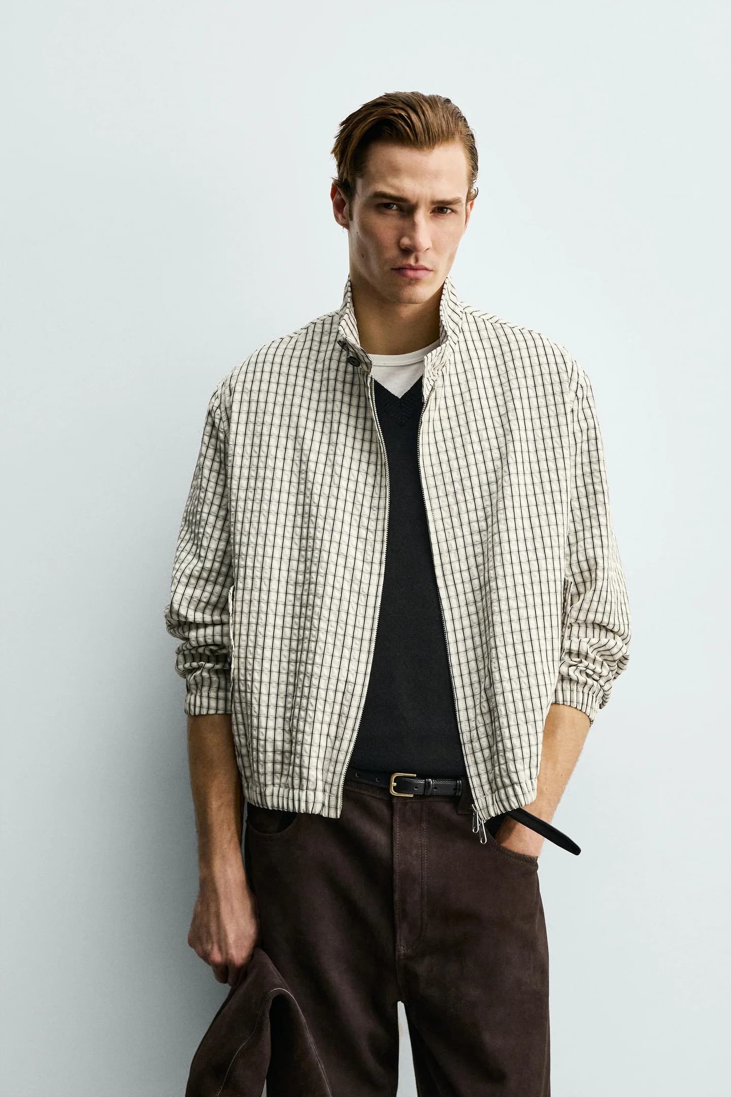 Укороченная куртка с клетчатой ​​текстурой