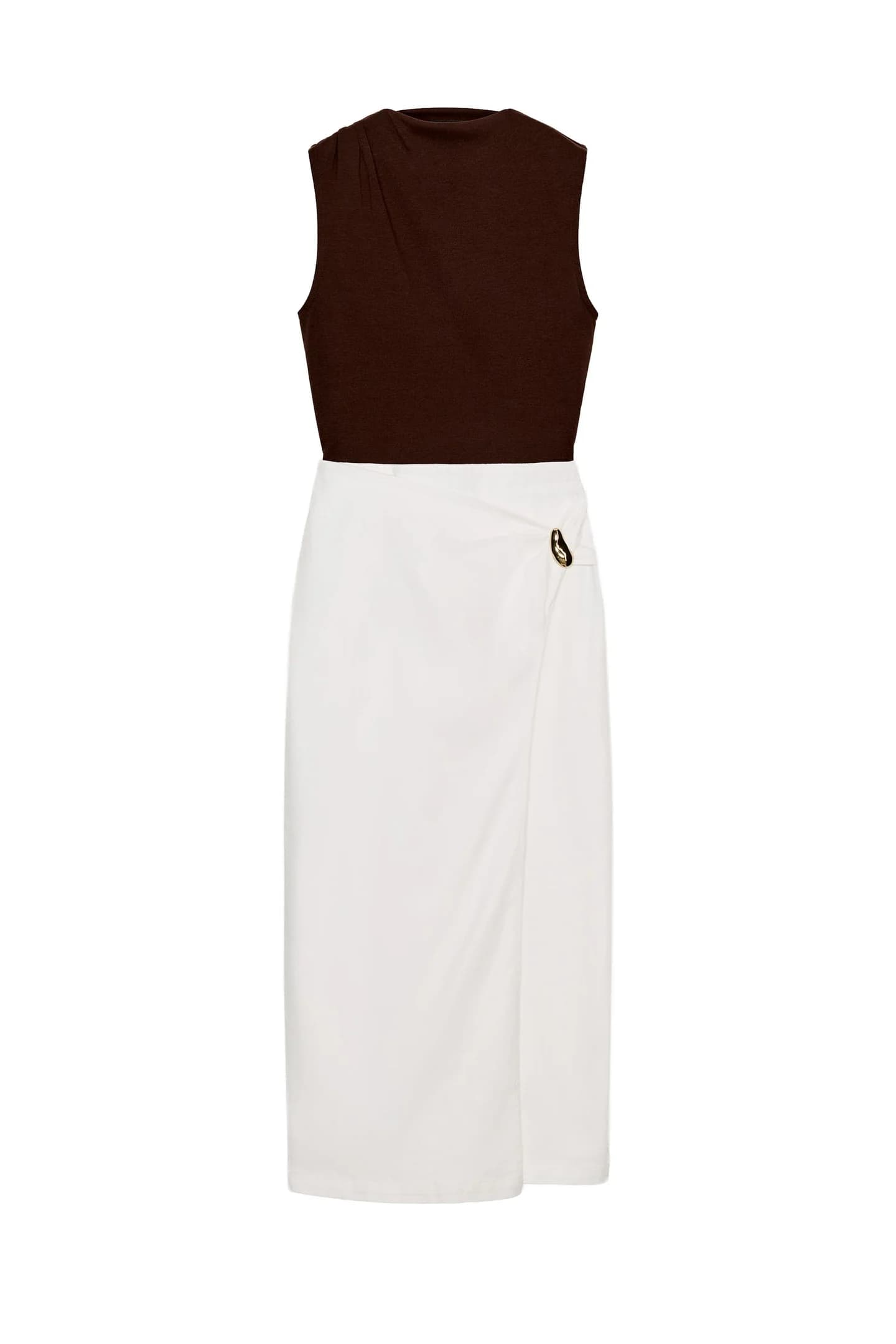 ПЛАТЬЕ МИДИ ИЗ КОМБИНИРОВАННОЙ ТКАНИ С ДЕКОРАТИВНЫМИ ЭЛЕМЕНТАМИ - фото 3