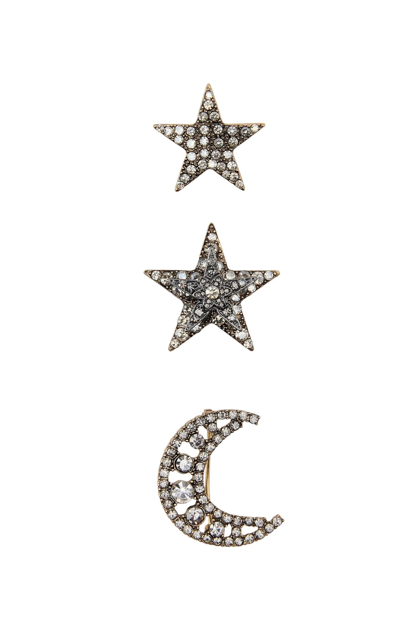 НАБОР ИЗ 3 БРОШЕЙ В ФОРМЕ ЗВЕЗД И ЛУНЫ С БЛЕСТЯЩИМИ АППЛИКАЦИЯМИ - фото 3