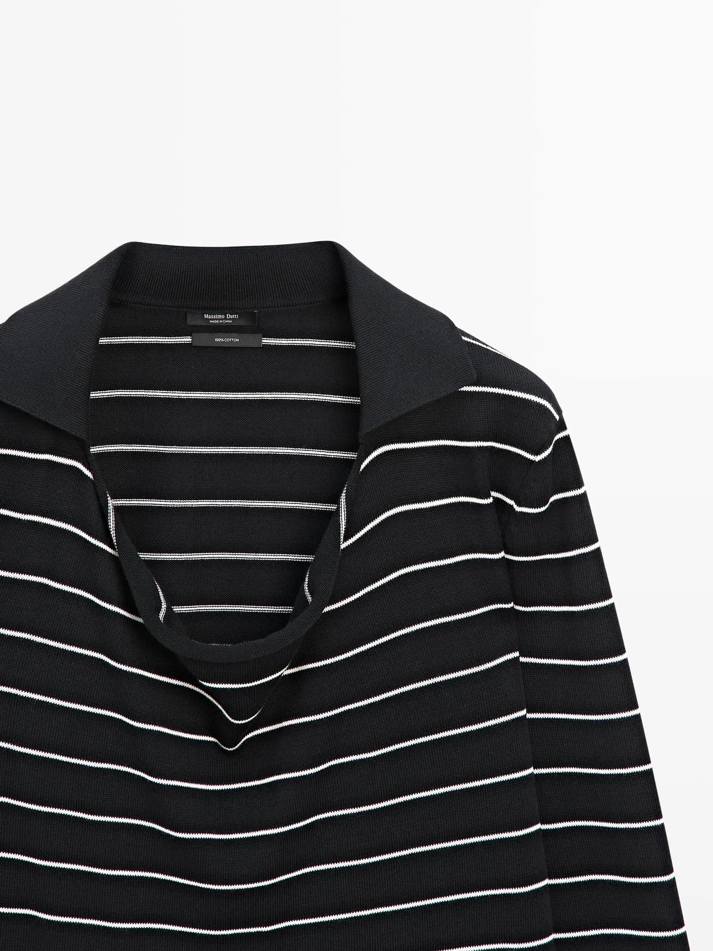 Трикотажный джемпер-поло в хлопковую полоску - фото 4