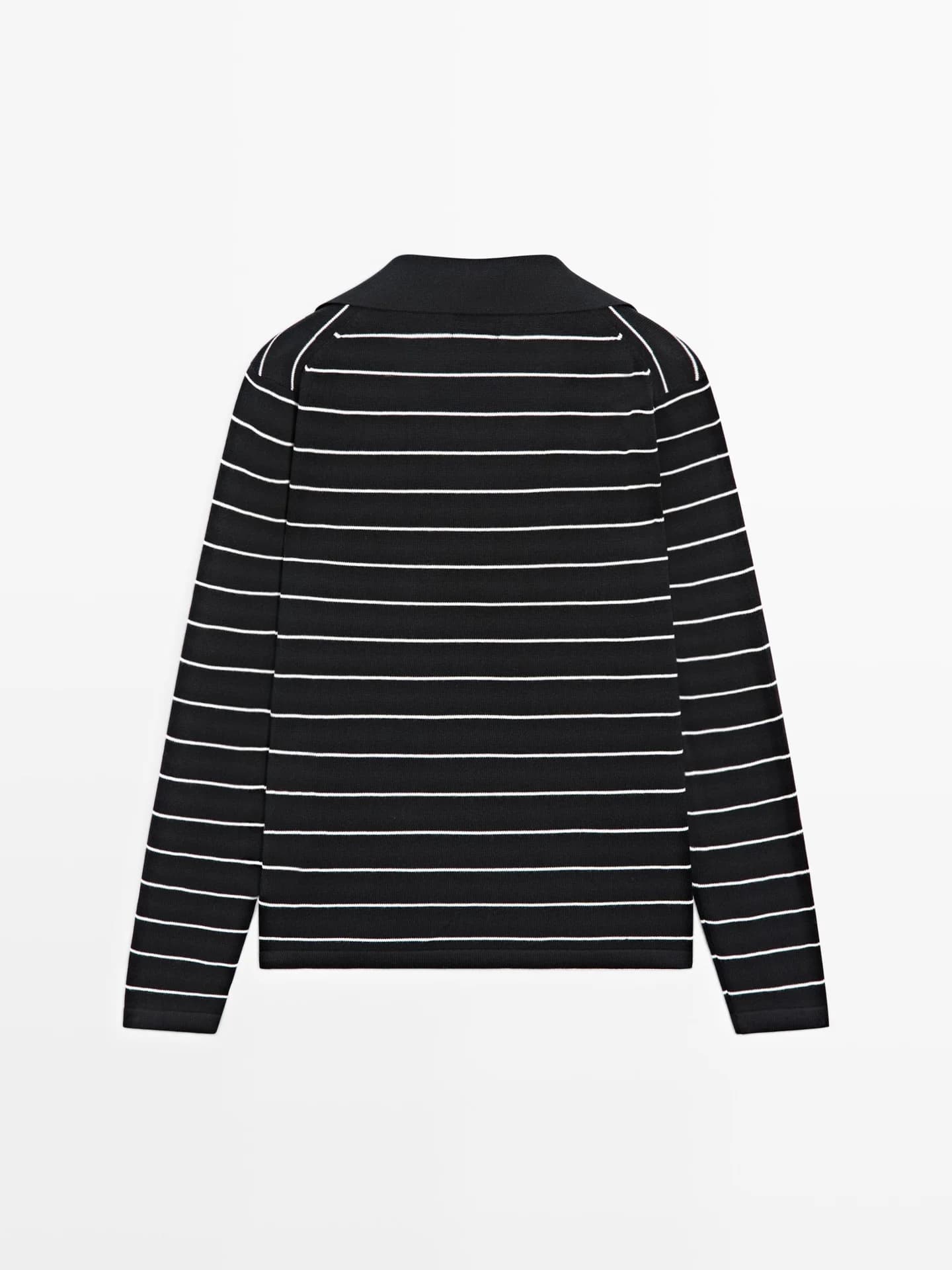 Трикотажный джемпер-поло в хлопковую полоску - фото 6