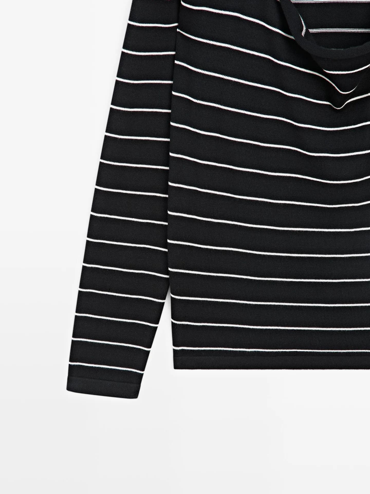 Трикотажный джемпер-поло в хлопковую полоску - фото 7