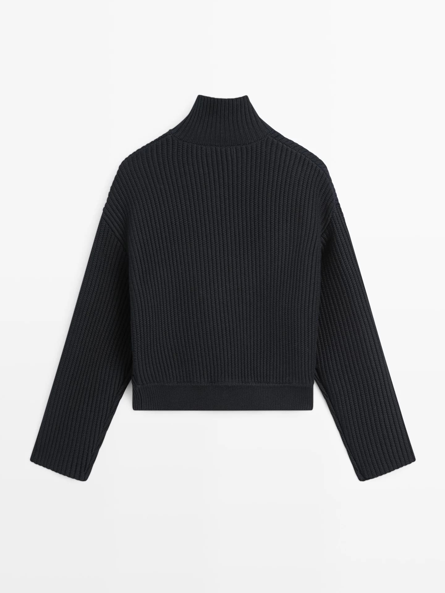 Кардиган хлопковой вязки с высоким воротником - фото 6