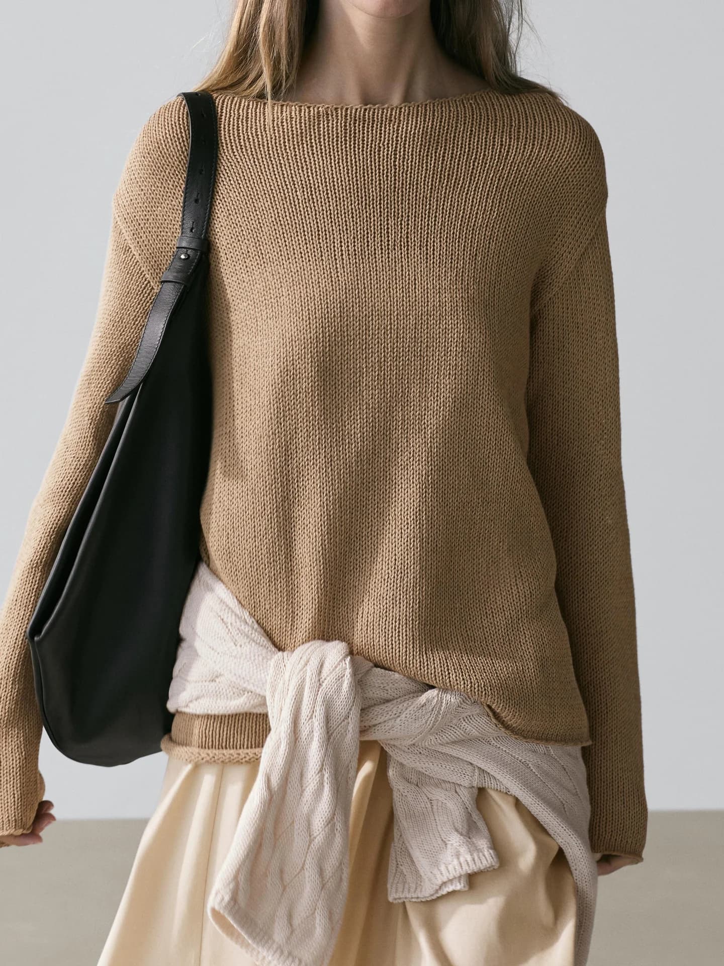 Ажурный вязаный свитер из смесового хлопка. - фото 4