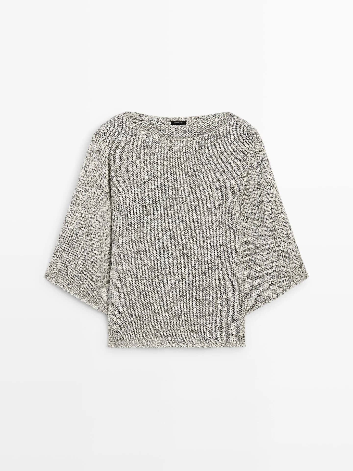 Вязаный свитер с хлопковой накидкой - фото 2