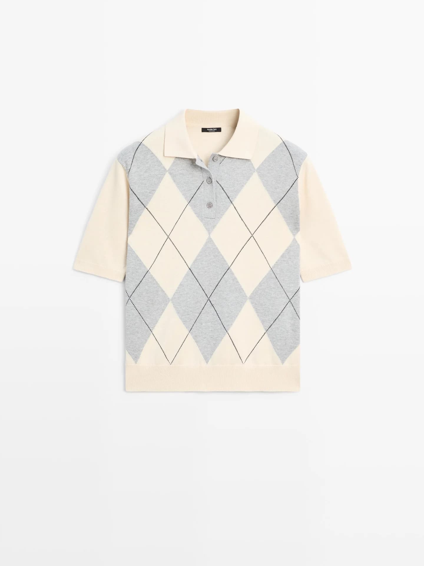 Вязаный свитер-поло с ромбовидным узором - фото 8