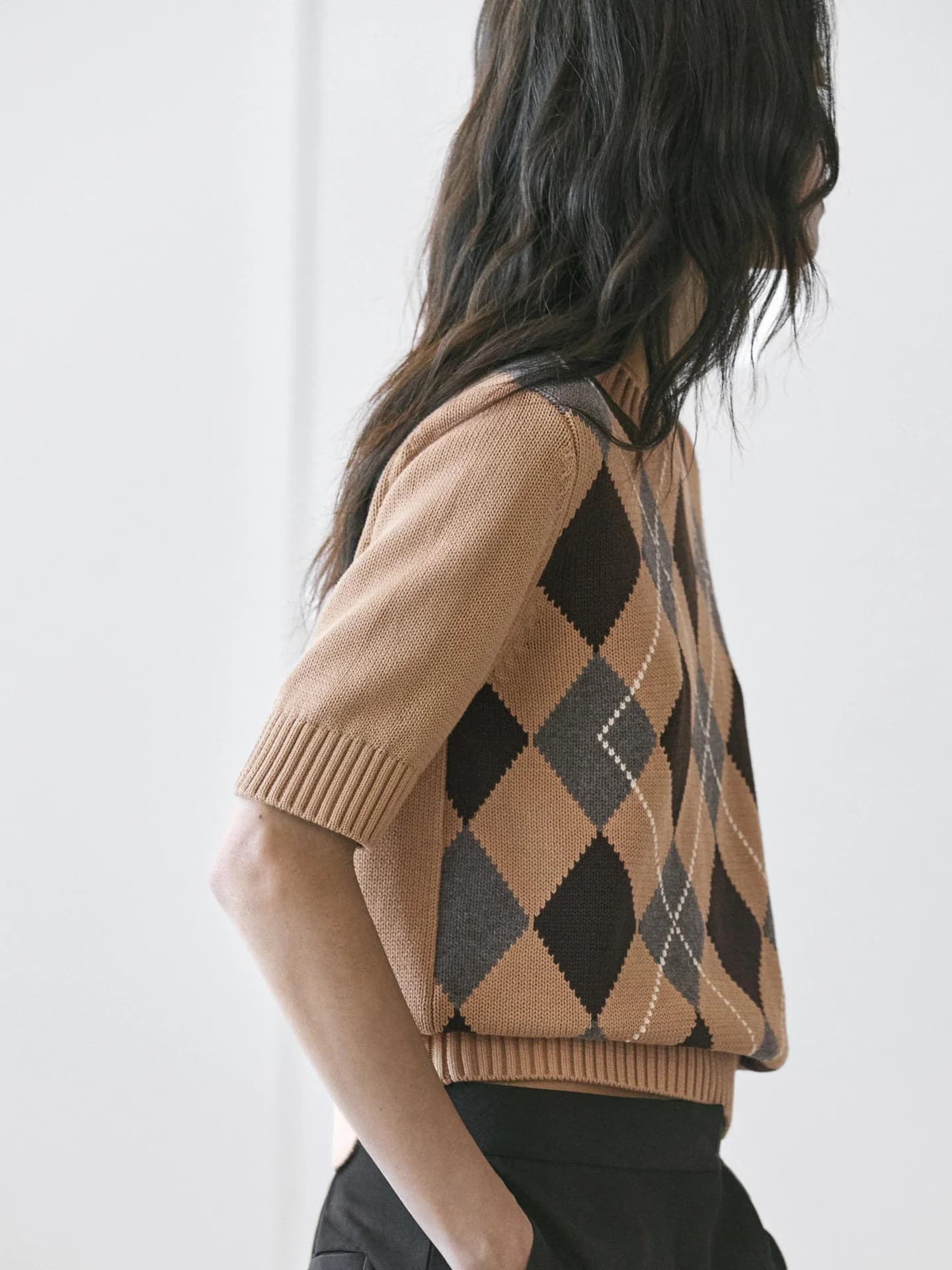 Хлопковый джемпер ромбовидной вязки - фото 9