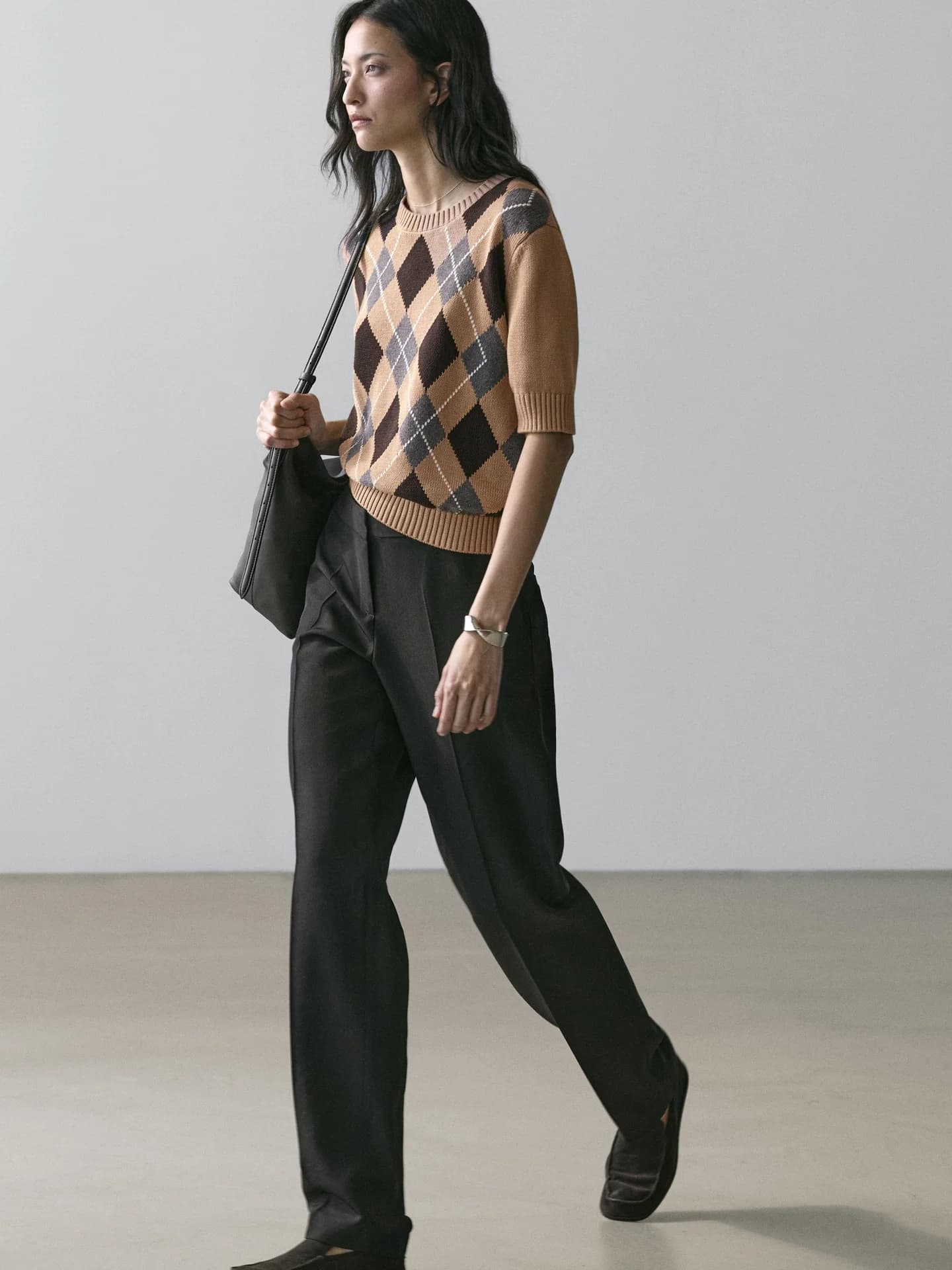 Хлопковый джемпер ромбовидной вязки - фото 10