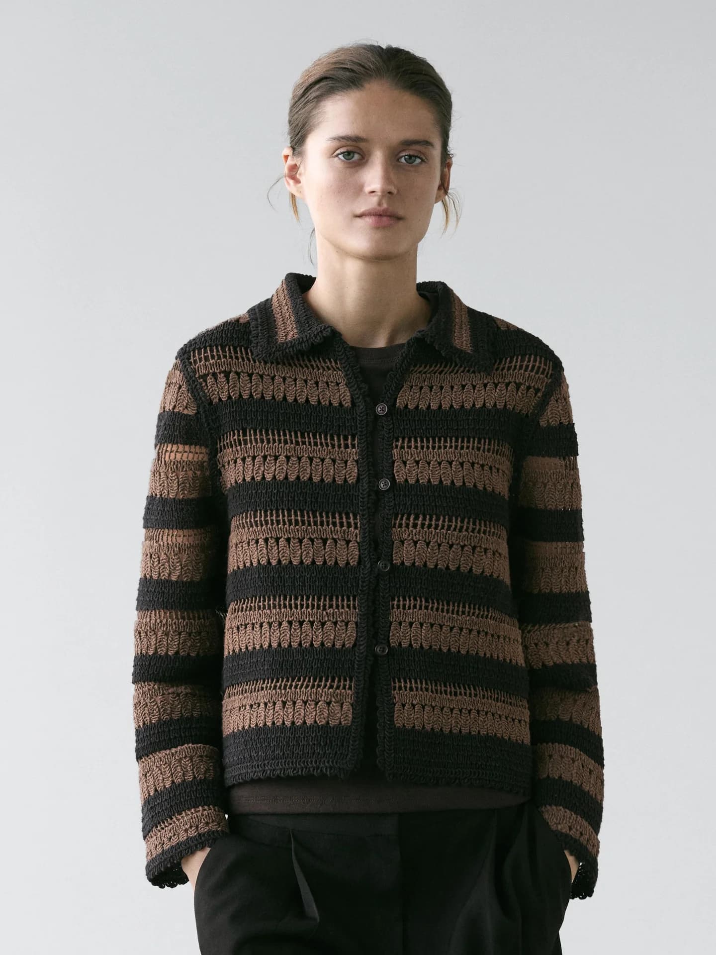 Короткий кардиган в полоску крючком. - фото 9