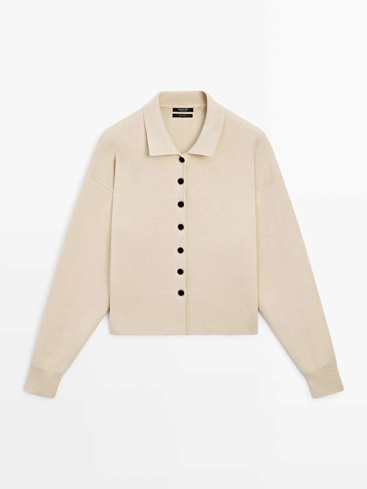 Вязаный хлопковый кардиган с воротником-поло. - фото 2