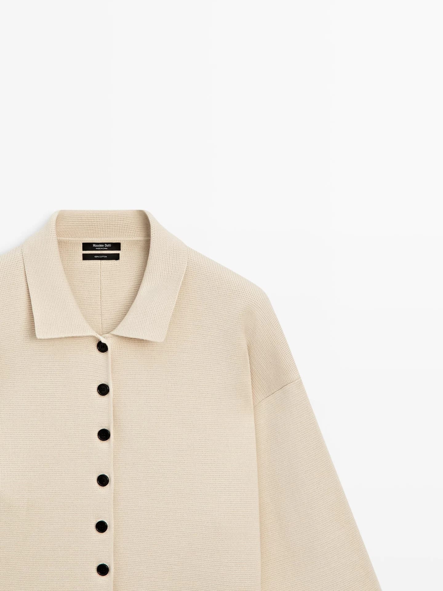 Вязаный хлопковый кардиган с воротником-поло. - фото 4