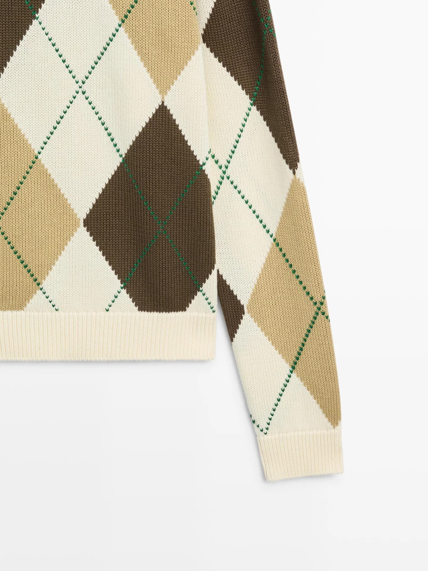 Вязаный джемпер из хлопка с ромбовидной отделкой