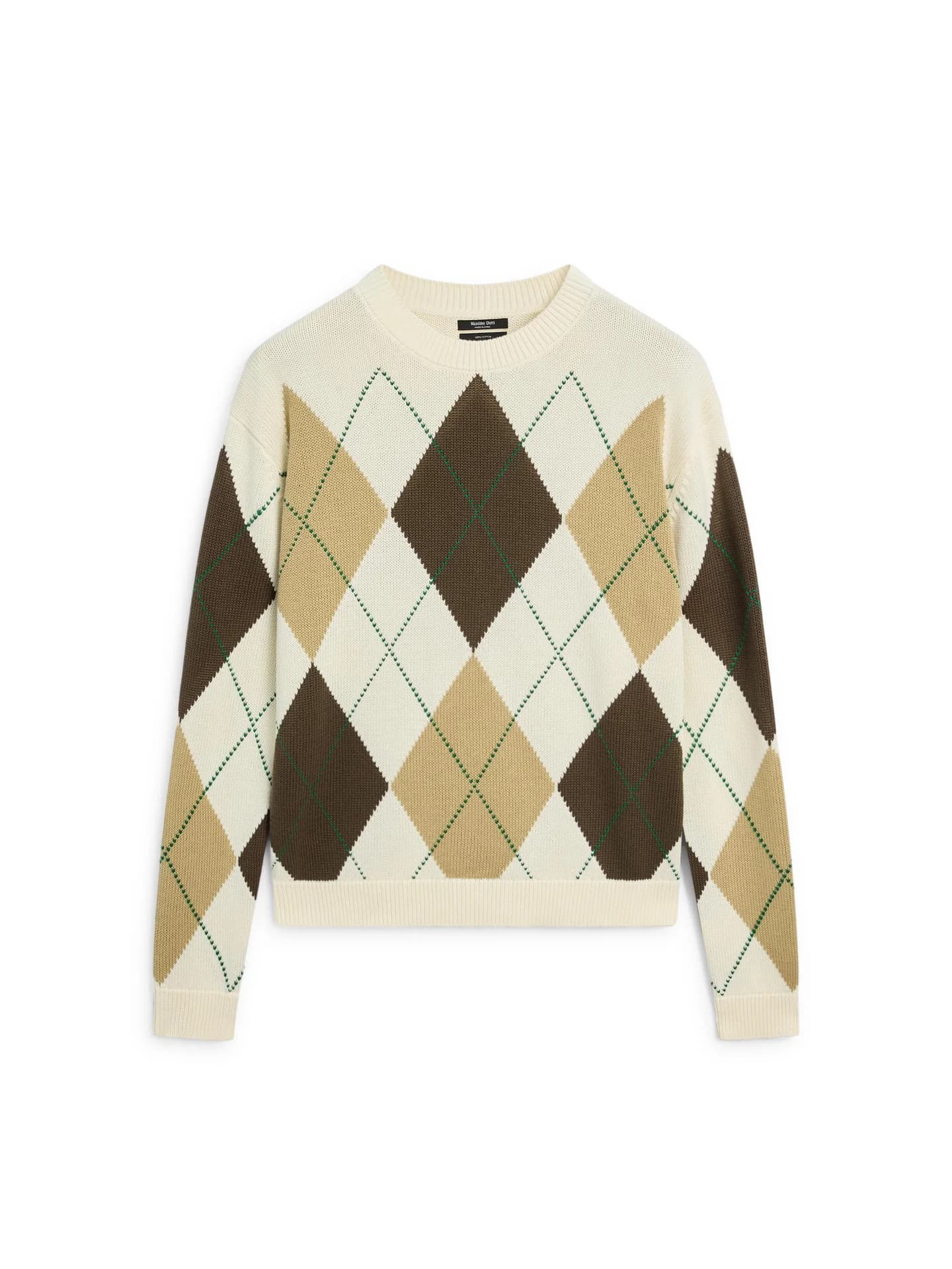 Вязаный джемпер из хлопка с ромбовидной отделкой - фото 3