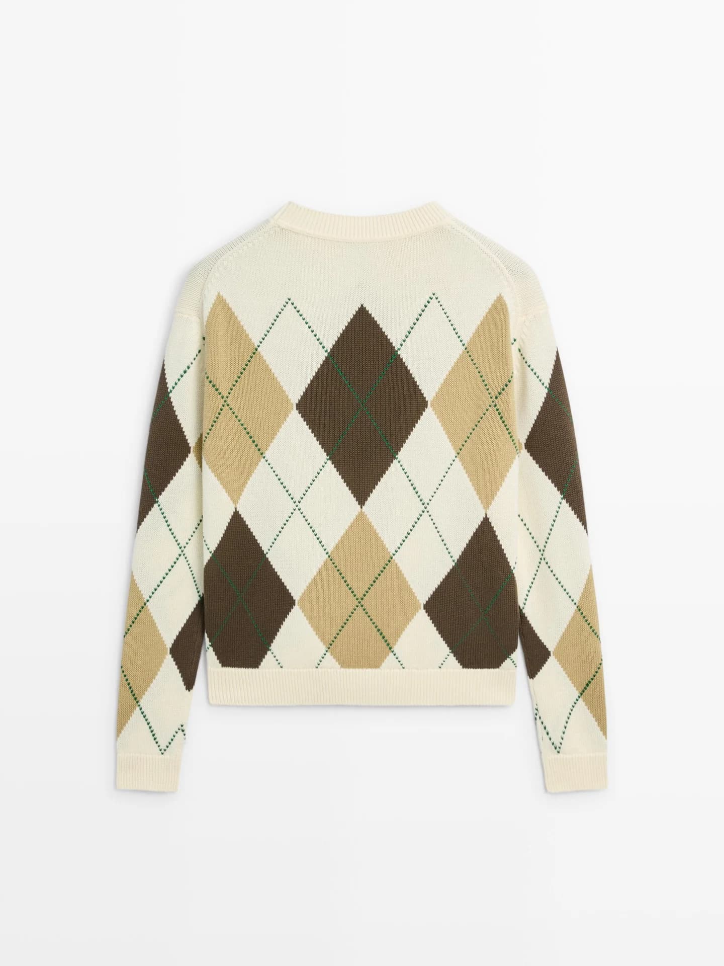 Вязаный джемпер из хлопка с ромбовидной отделкой - фото 4