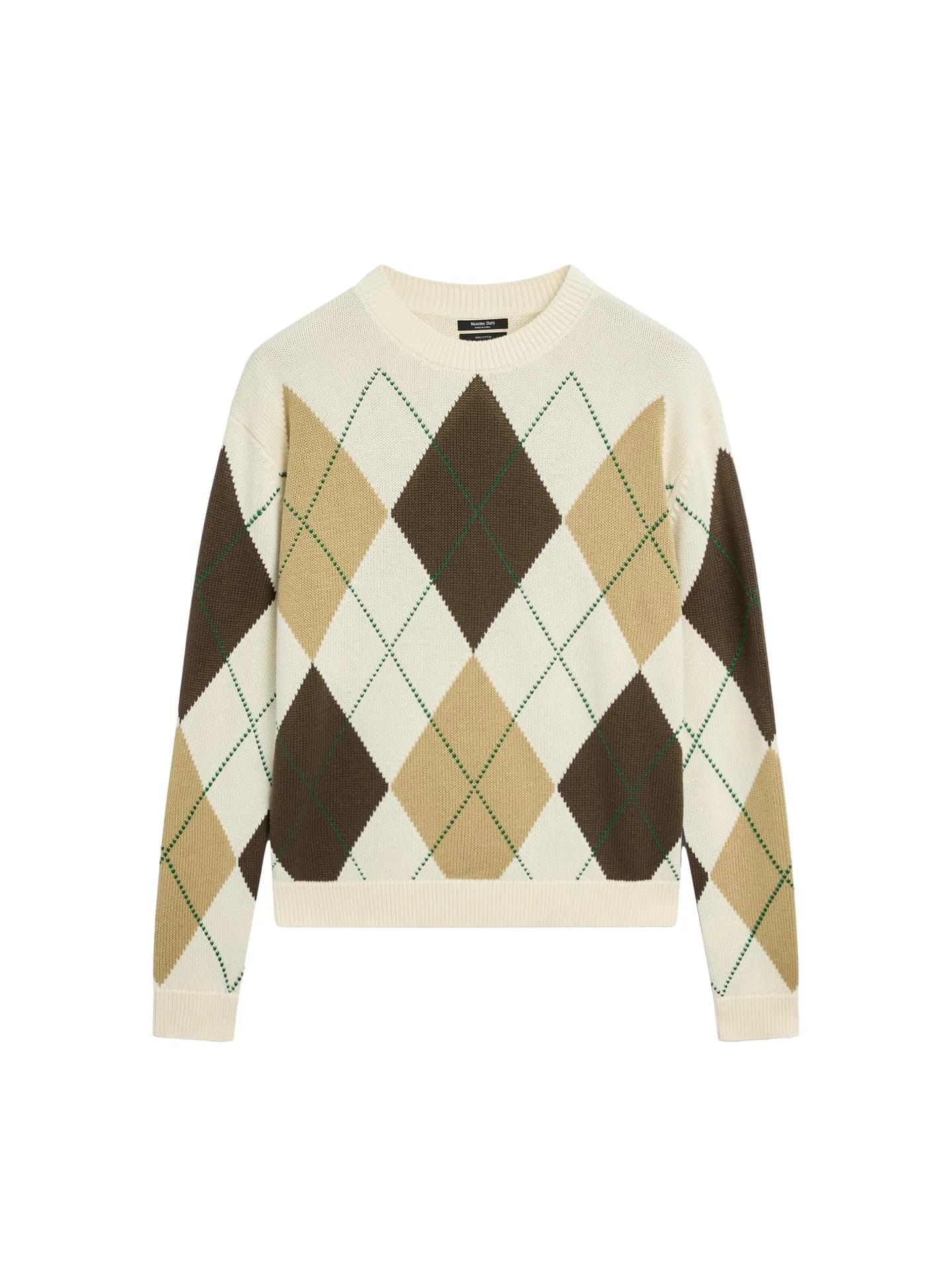 Вязаный джемпер из хлопка с ромбовидной отделкой - фото 5