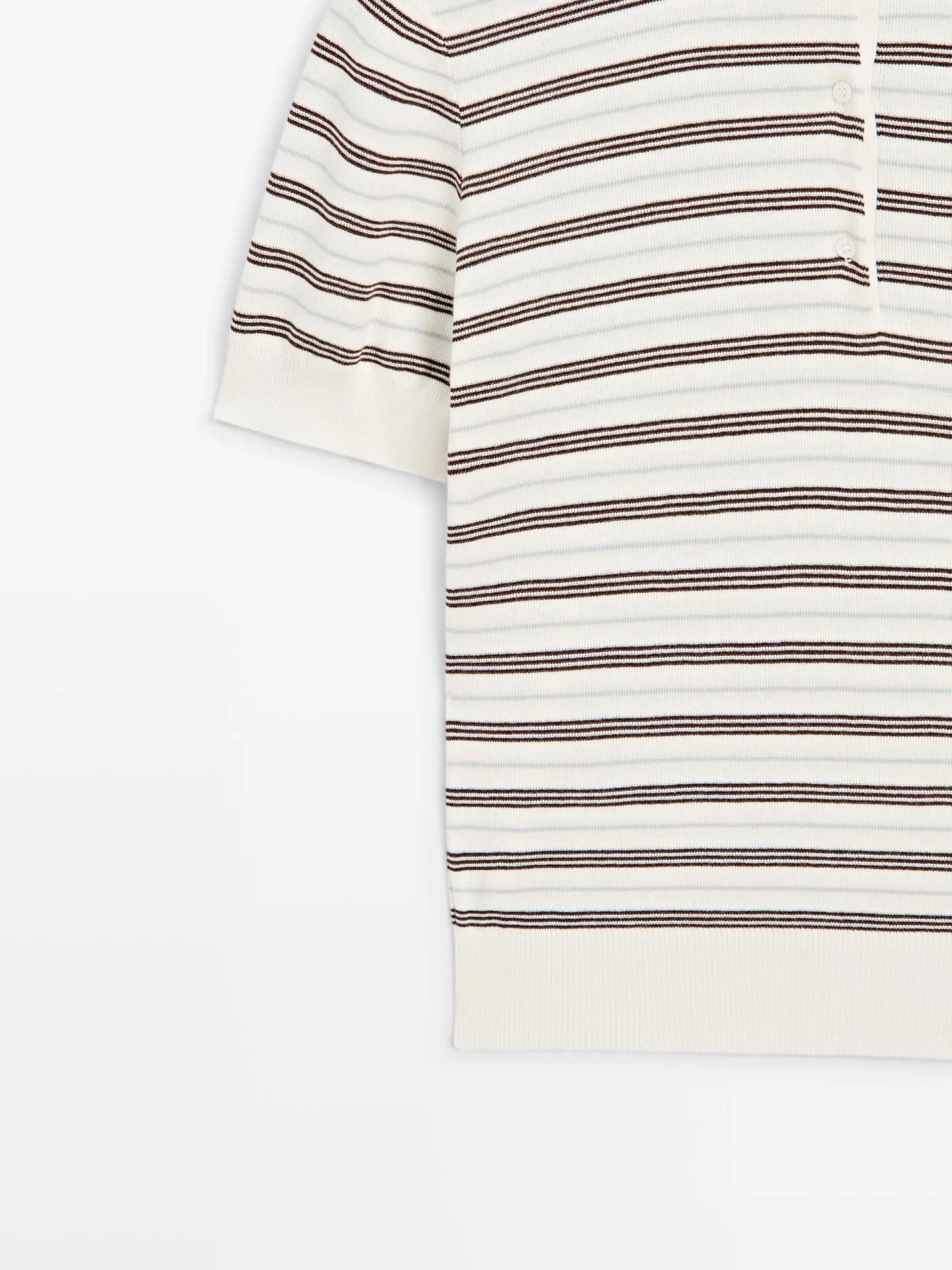 Полосатая рубашка-поло с короткими рукавами - фото 4