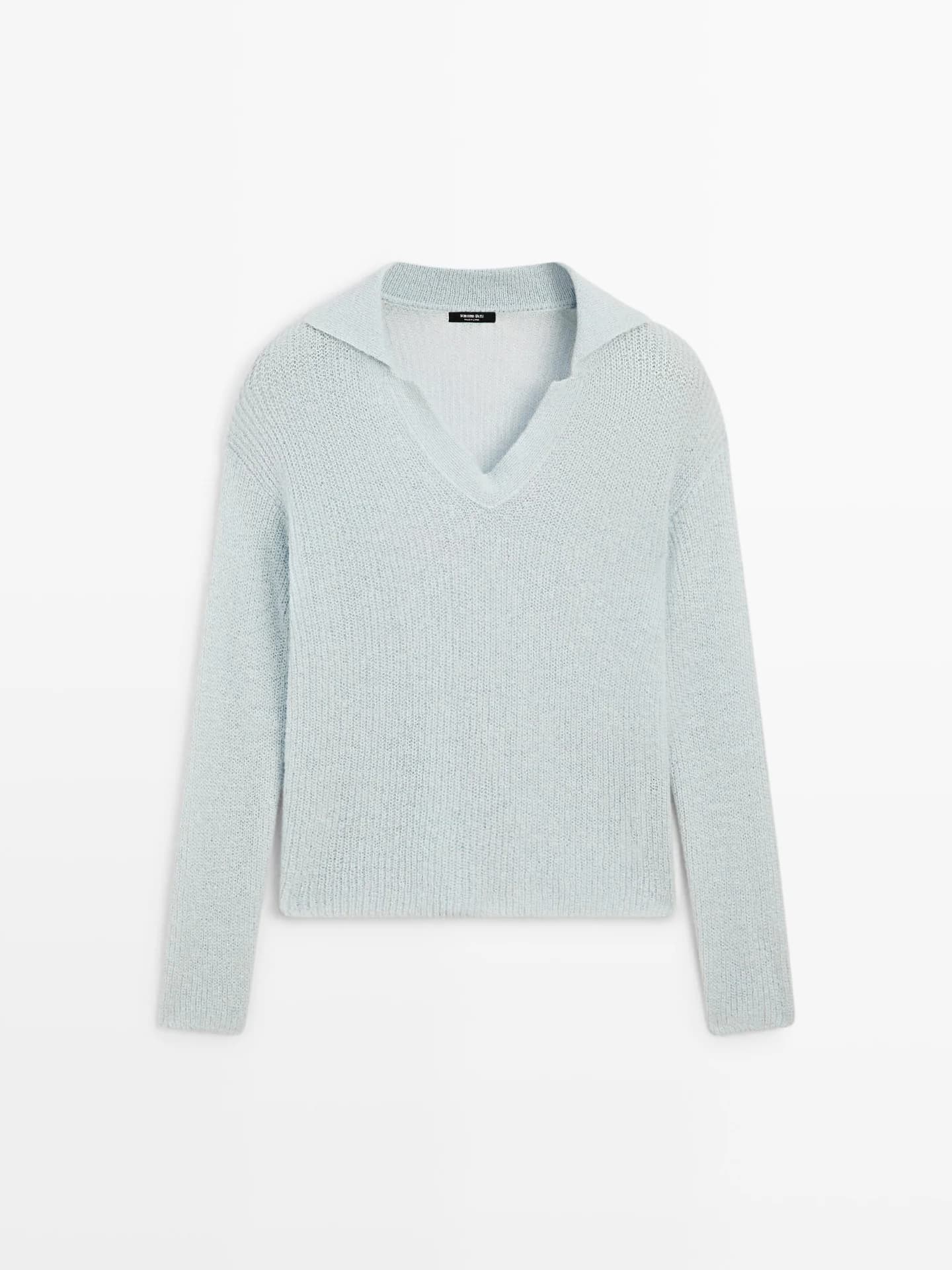 Вязаный свитер-поло из смесовой шерсти альпаки. - фото 3