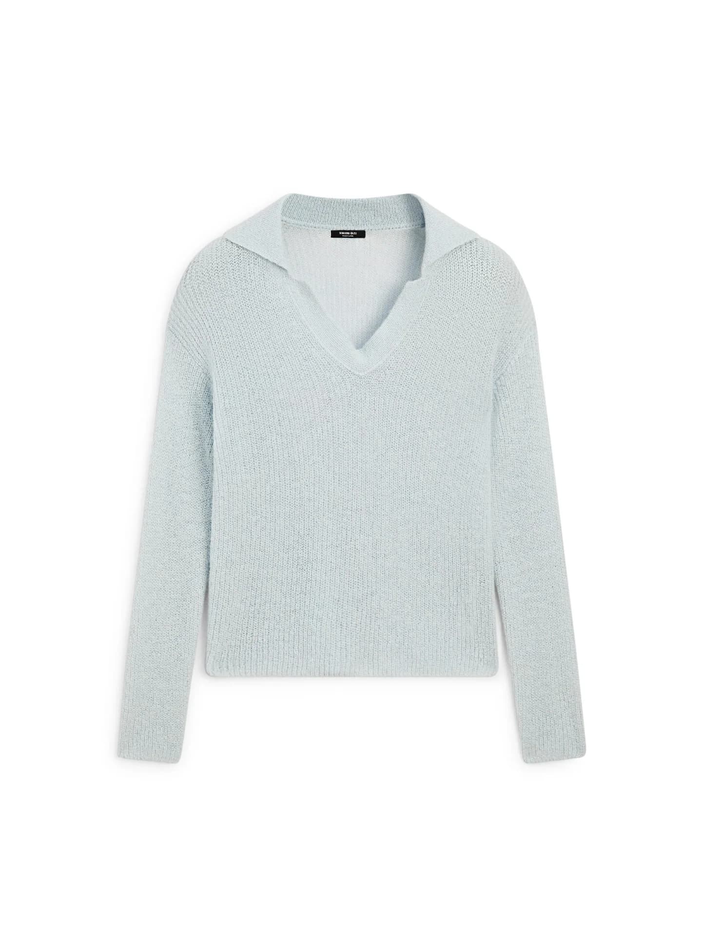 Вязаный свитер-поло из смесовой шерсти альпаки. - фото 4