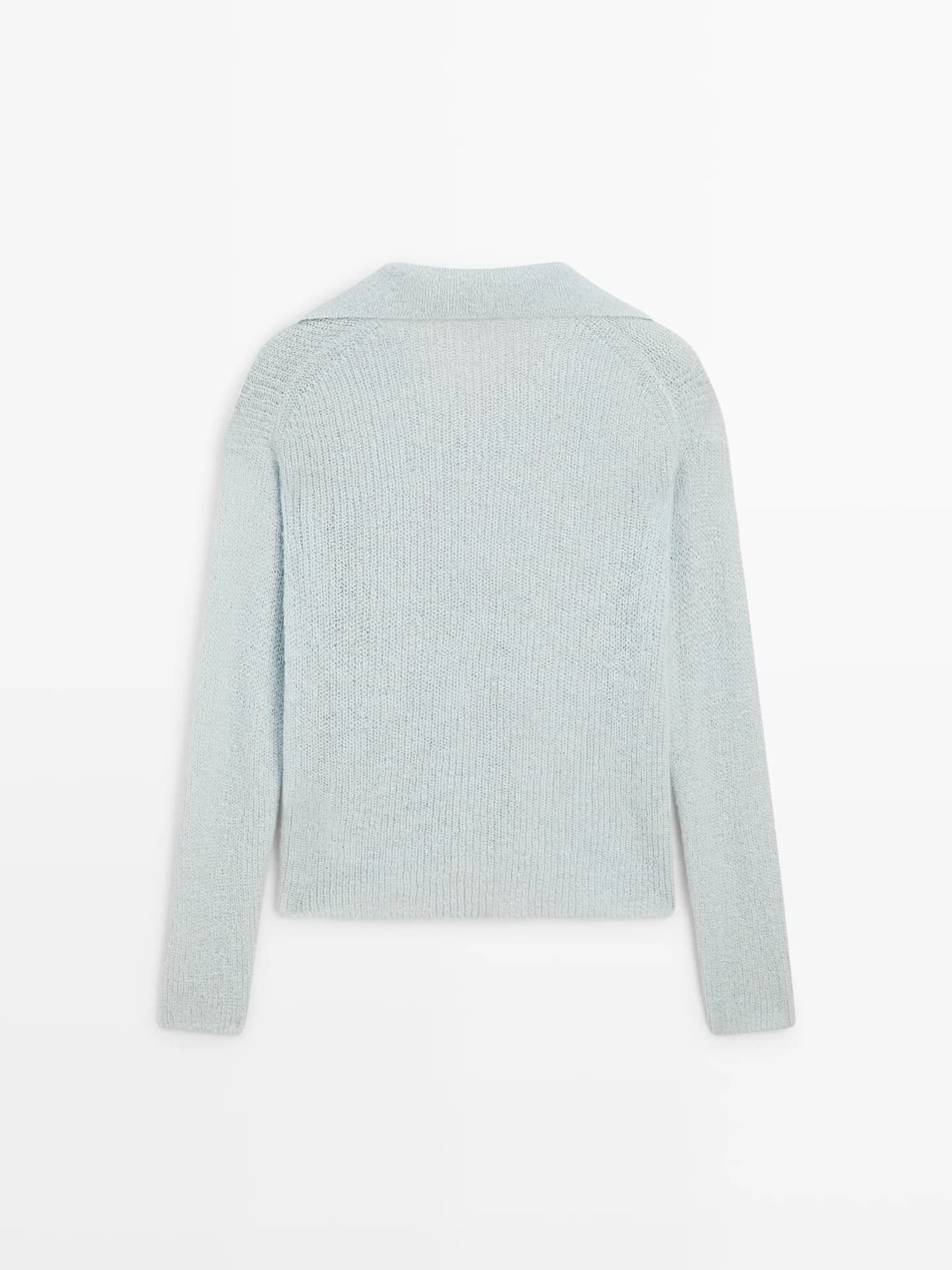 Вязаный свитер-поло из смесовой шерсти альпаки. - фото 6