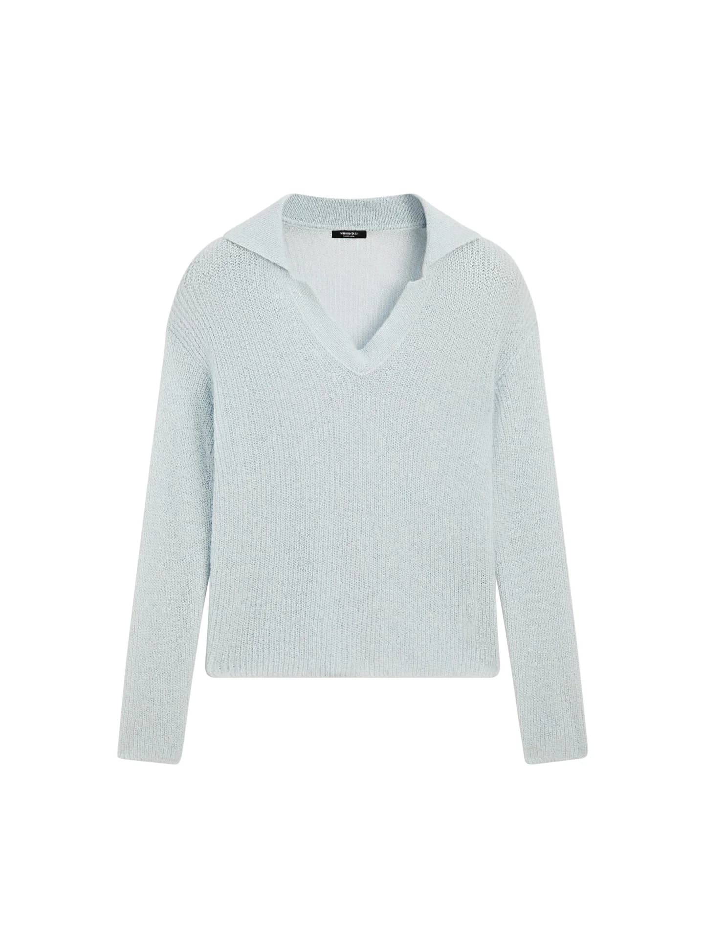 Вязаный свитер-поло из смесовой шерсти альпаки. - фото 8