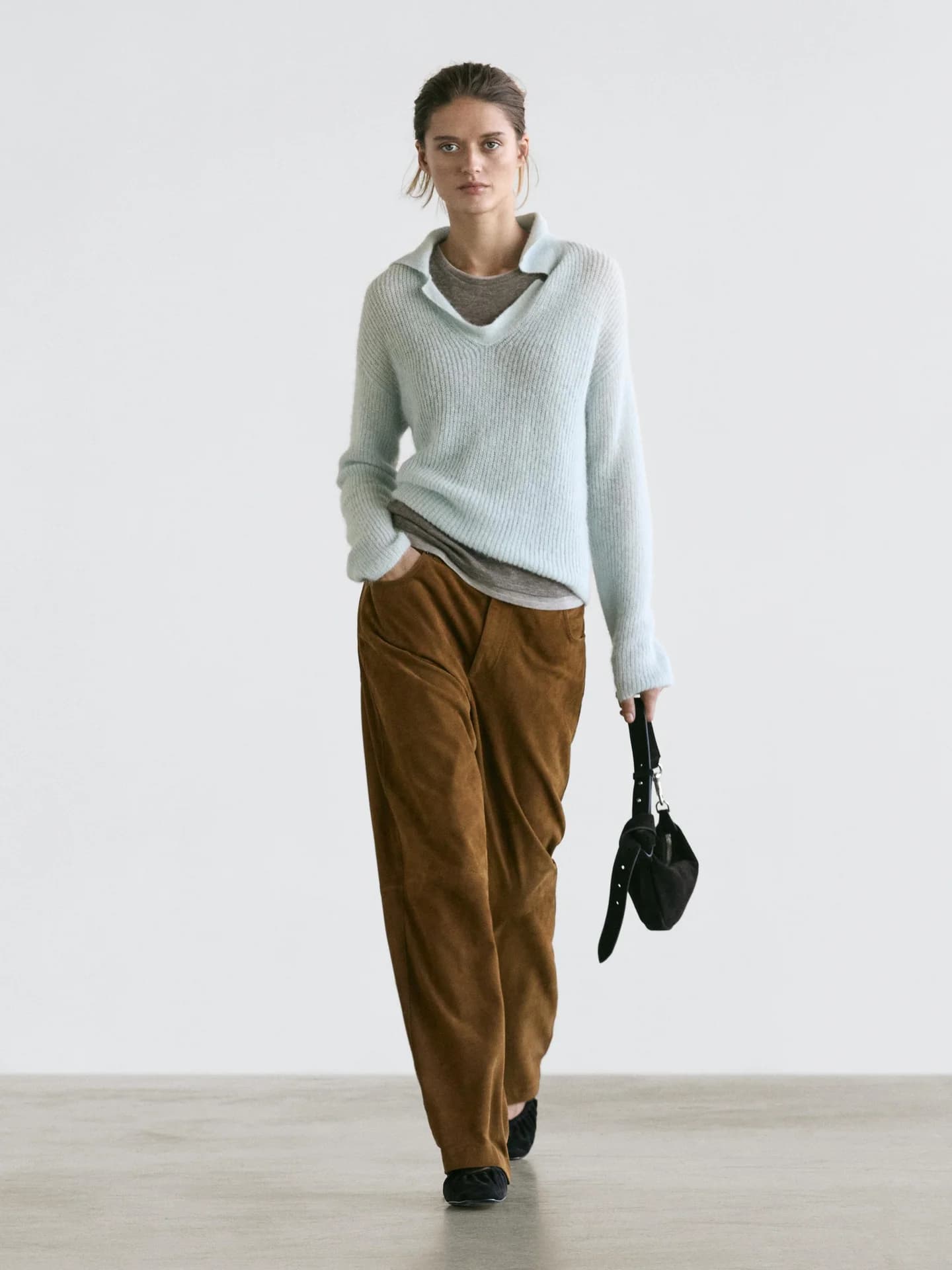 Вязаный свитер-поло из смесовой шерсти альпаки. - фото 9