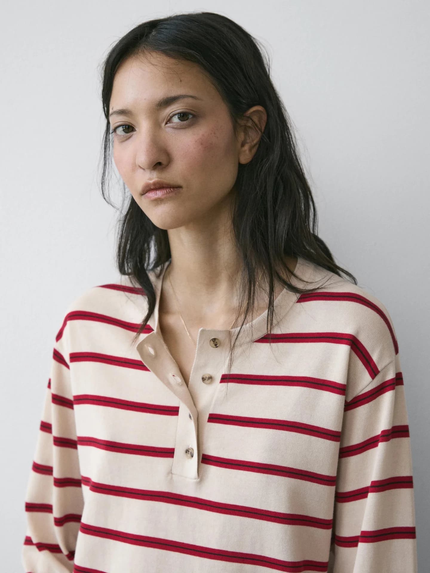 Хлопковый полосатый джемпер с круглым вырезом - фото 6